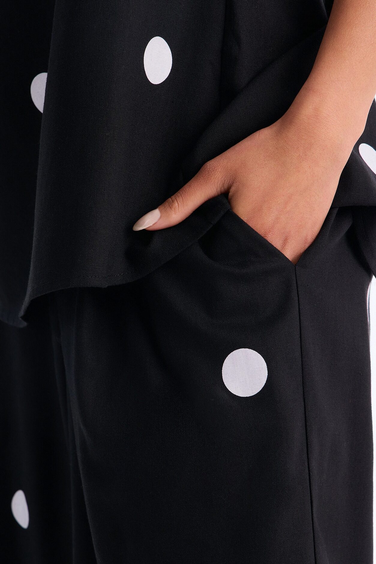 Masie Strapless Polka Dot Pant Set - Black