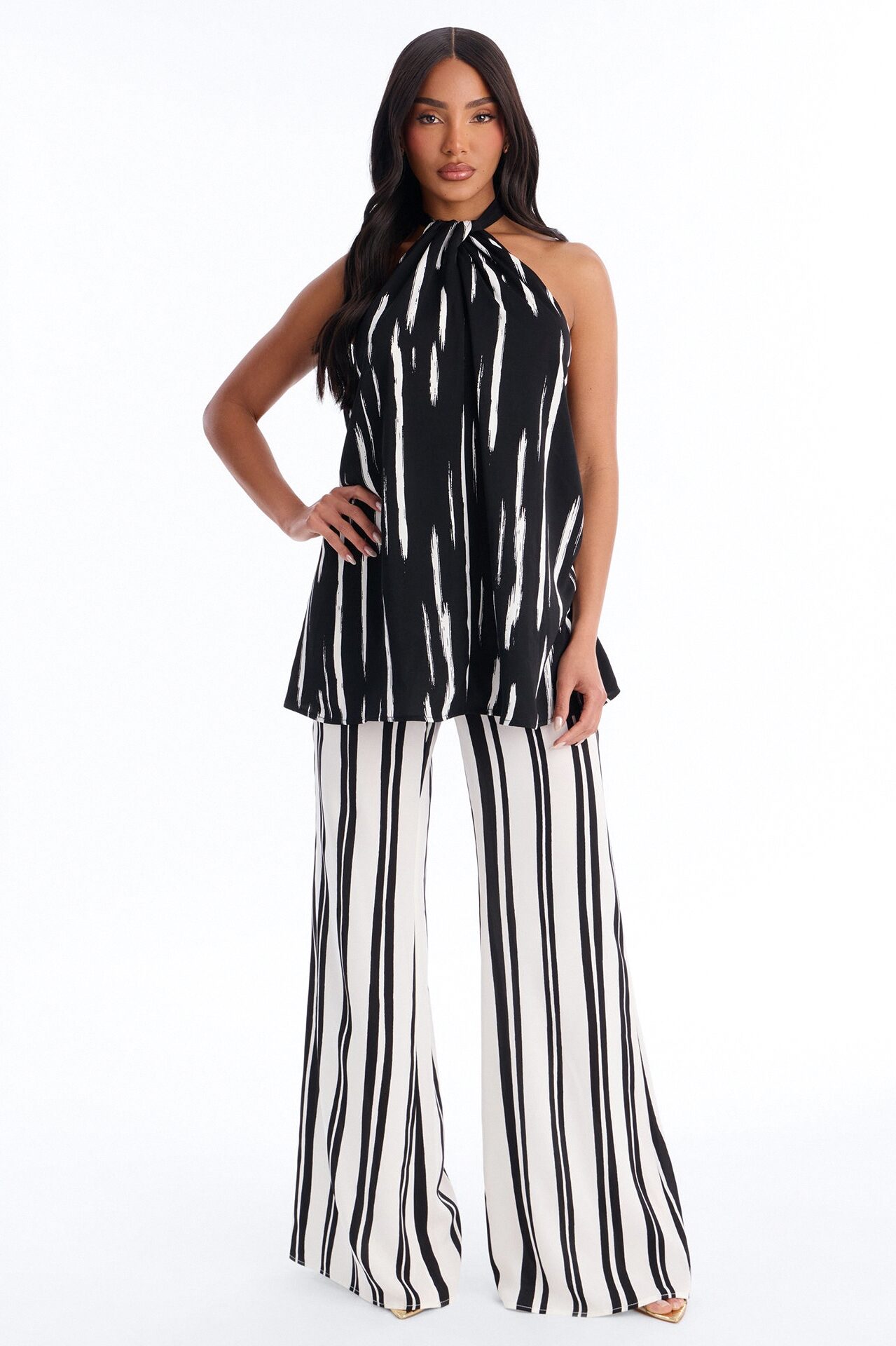 Mariyah Striped Wide Leg Jumpsuit - Black/White