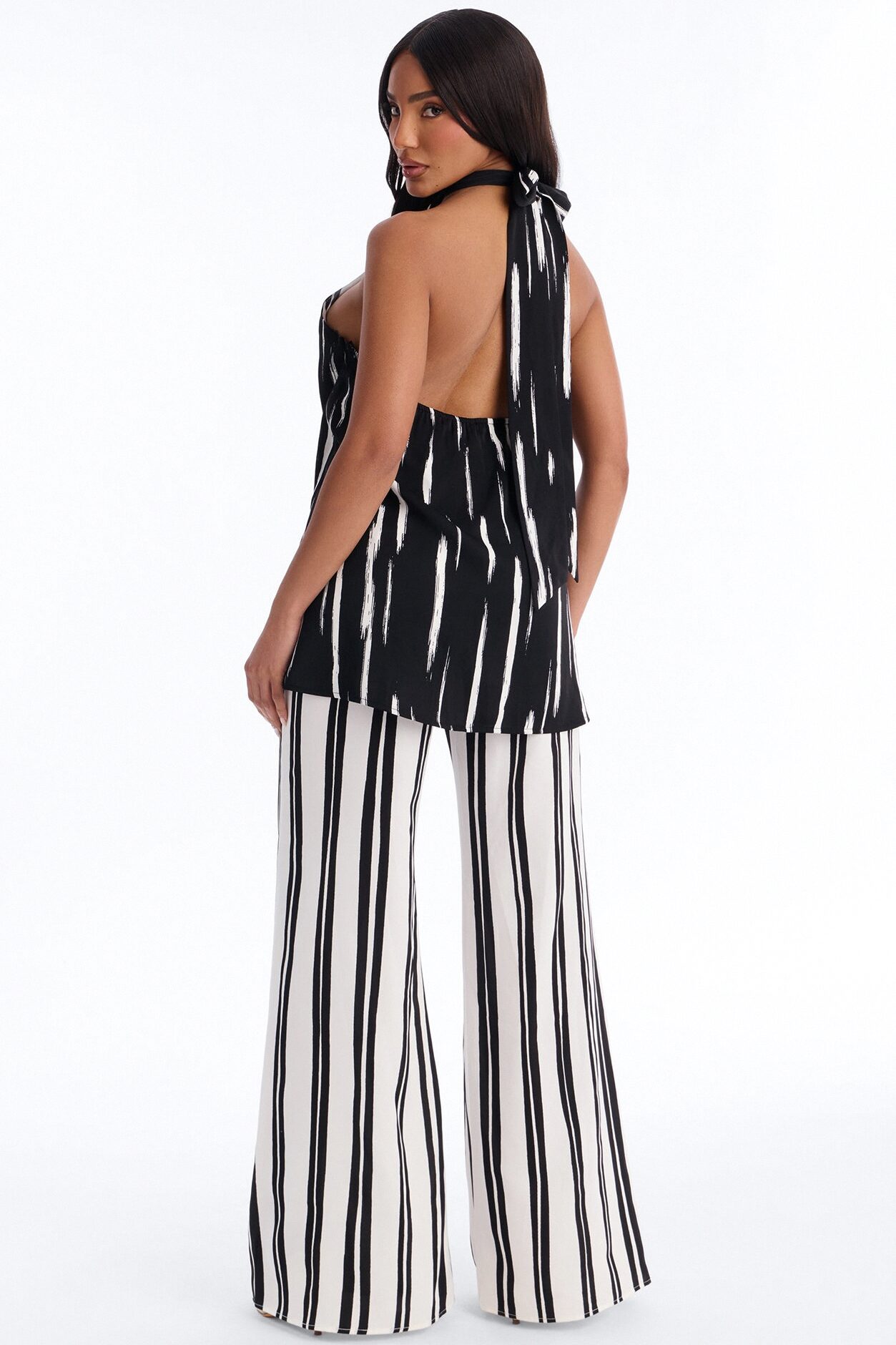 Mariyah Striped Wide Leg Jumpsuit - Black/White