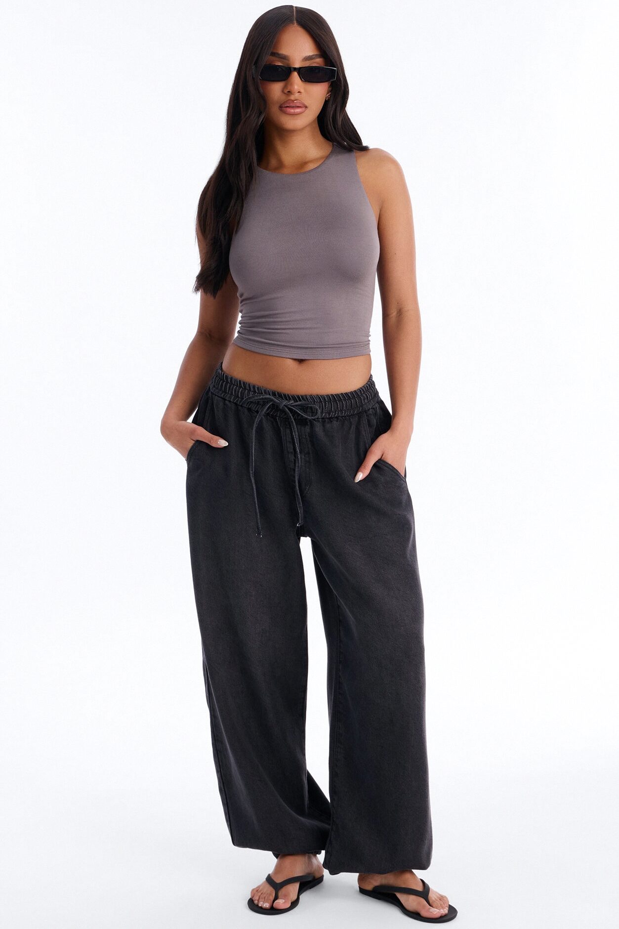 Amberly Double Lined Jersey Tank - Grey