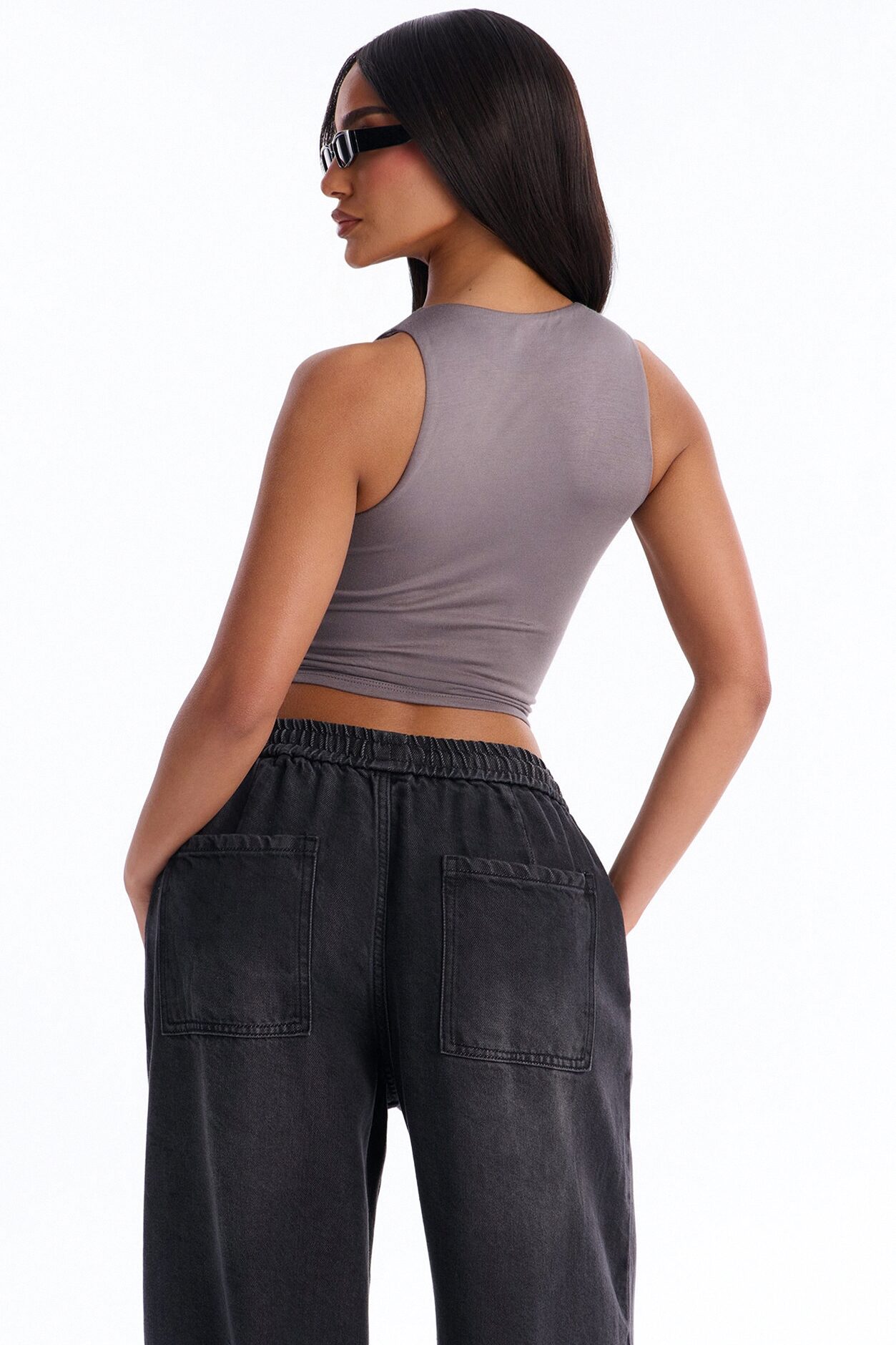 Amberly Double Lined Jersey Tank - Grey