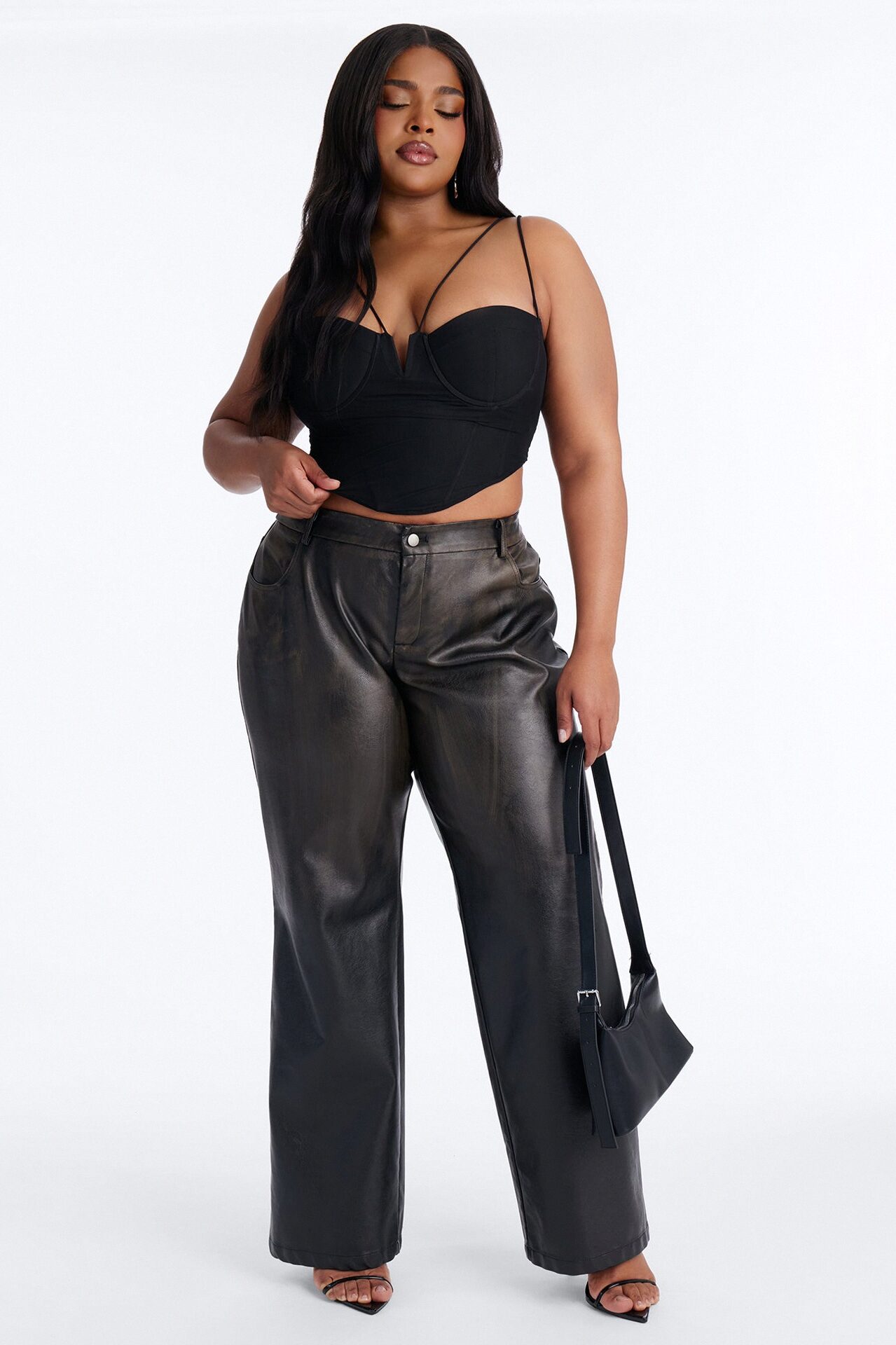 Clock it Faux Leather Straight Leg Pant - Brown