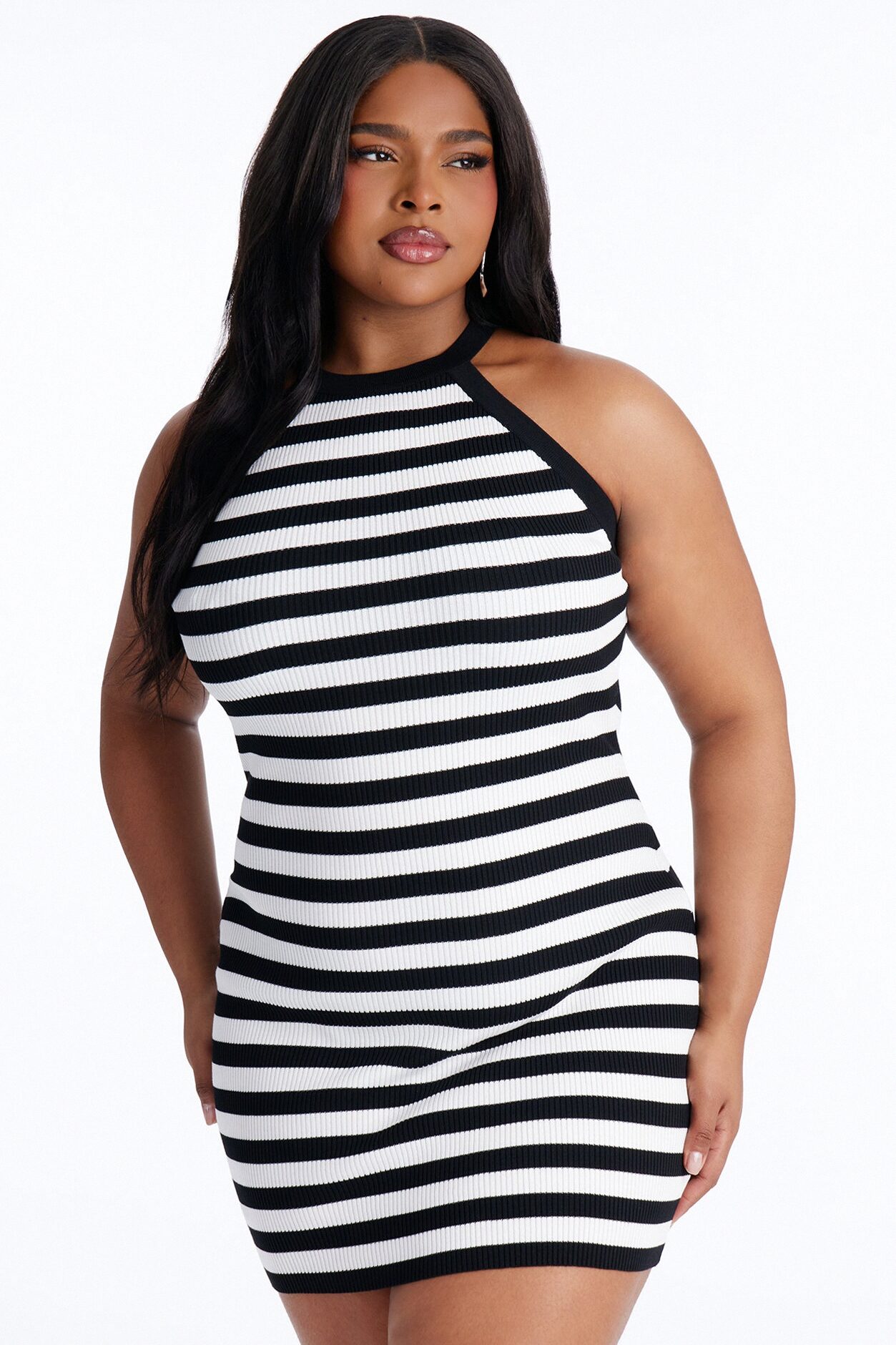 Sawyer Striped Ribbed Mini Dress - Black
