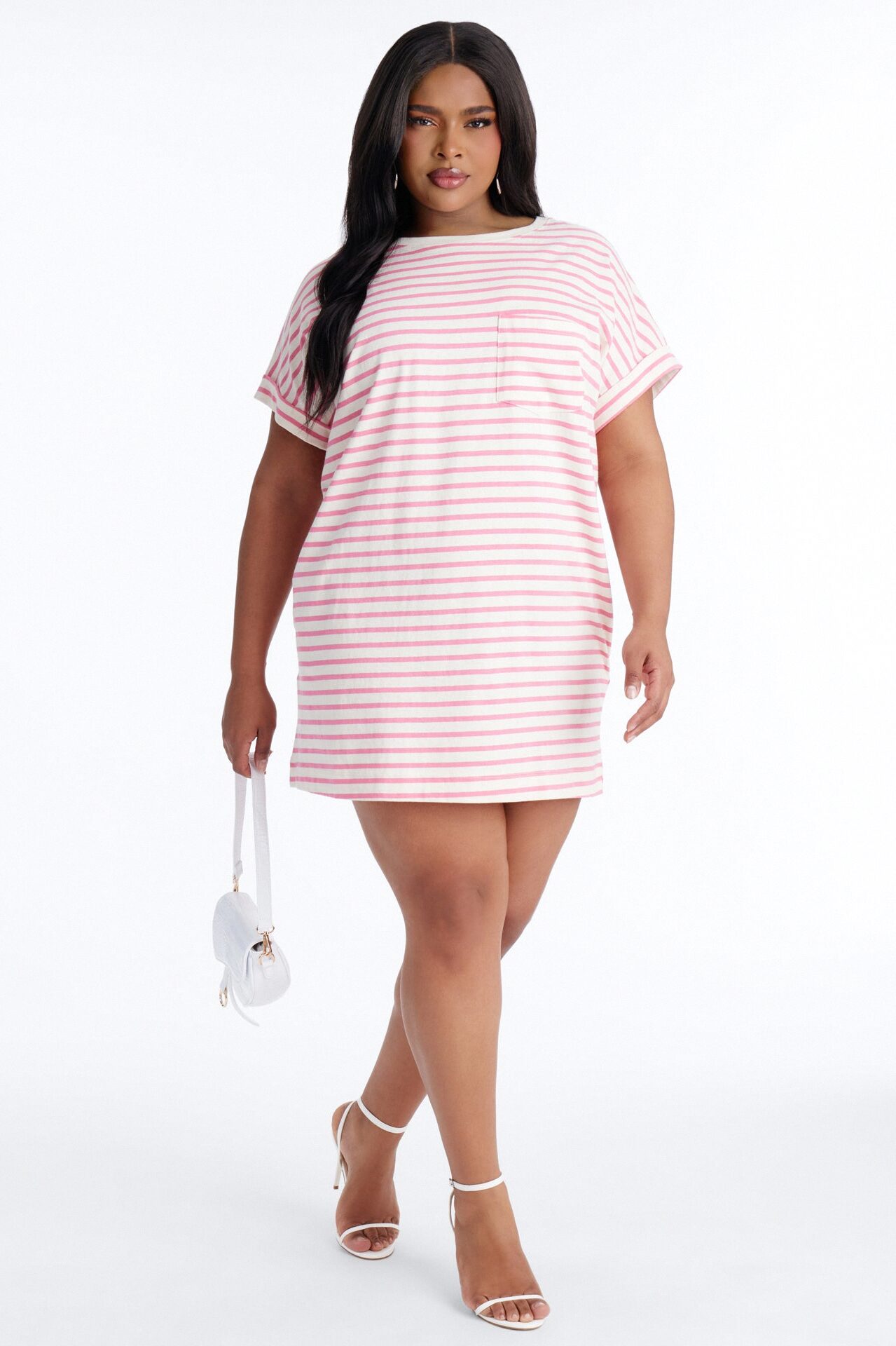 Raelynn Short Sleeve Cotton Shirt Mini Dress - White/Pink
