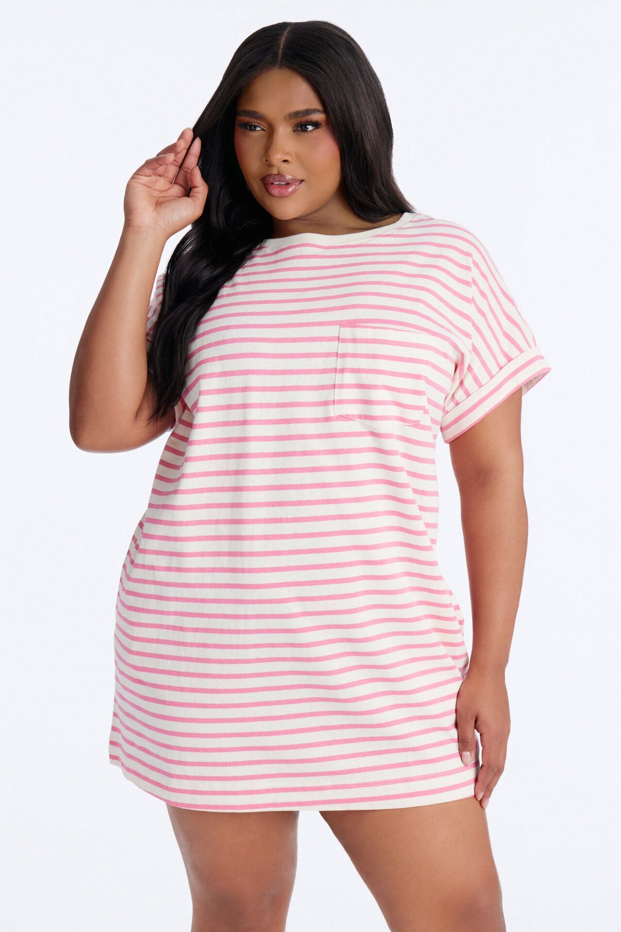Raelynn Short Sleeve Cotton Shirt Mini Dress - White/Pink