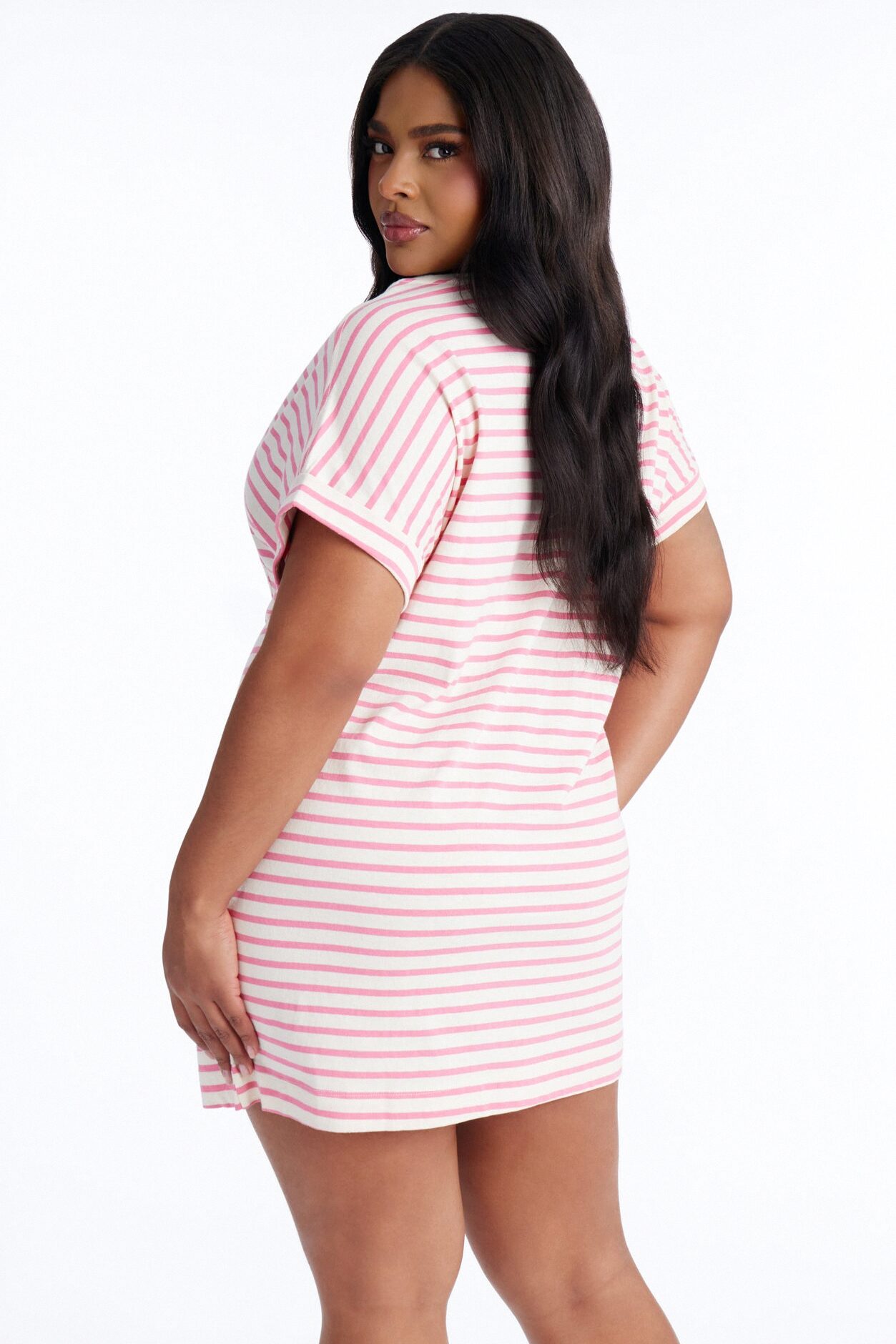 Raelynn Short Sleeve Cotton Shirt Mini Dress - White/Pink