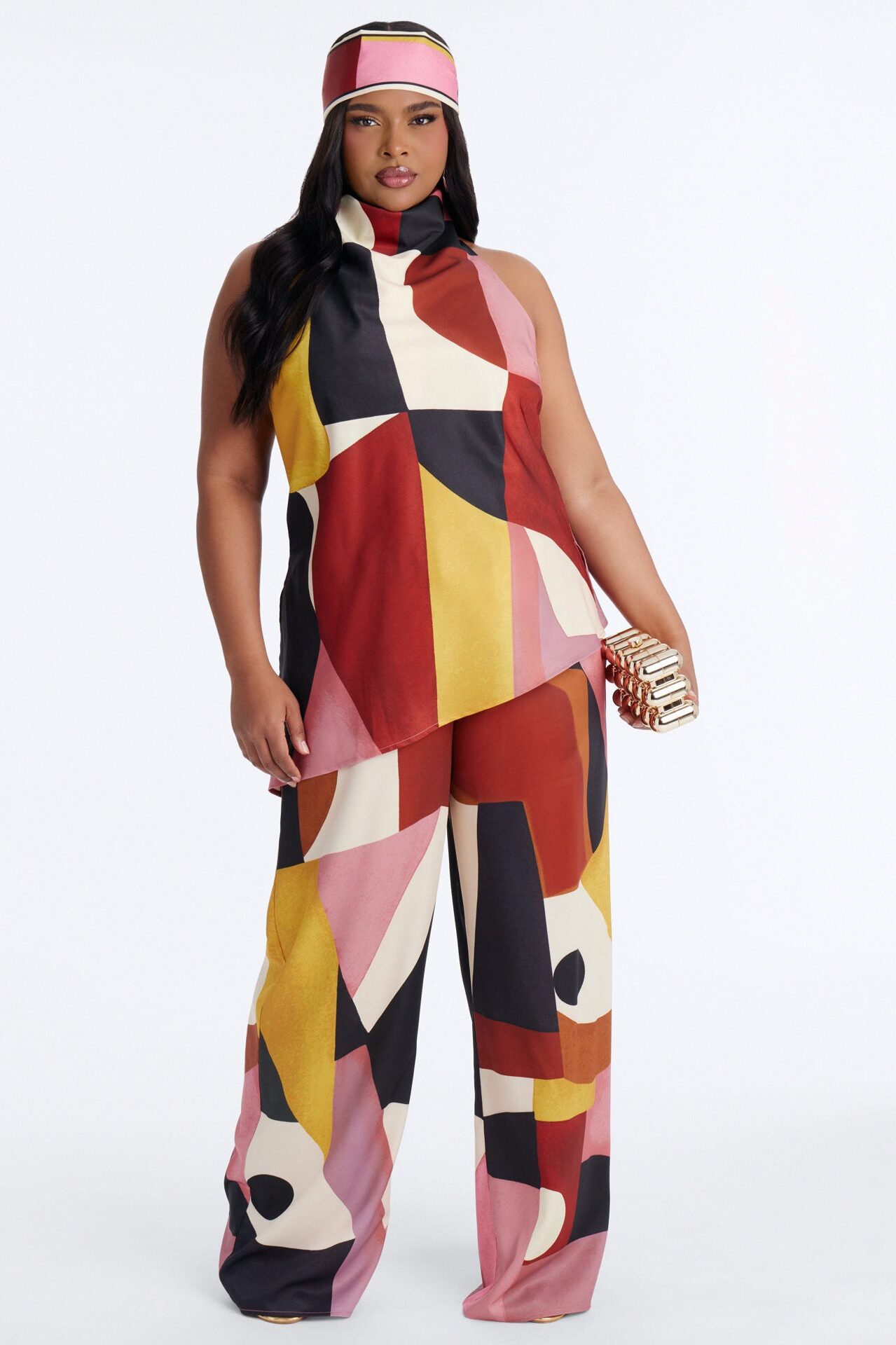 Bianca Satin 3 Piece Pant Set - Rust/combo