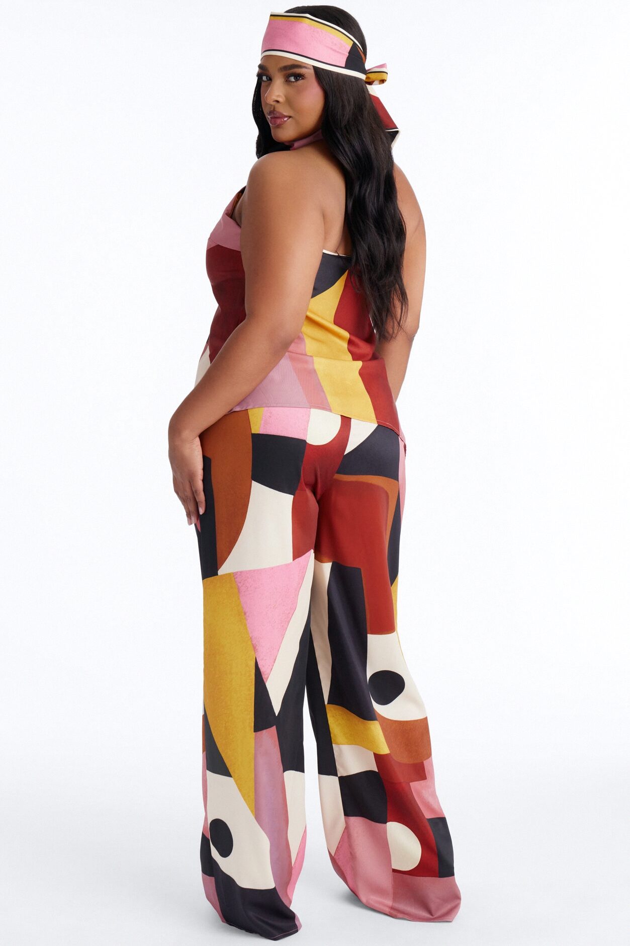 Bianca Satin 3 Piece Pant Set - Rust/combo