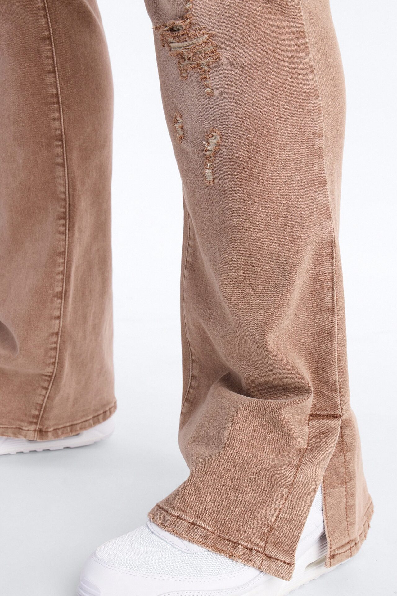 Stacked Skinny Flare Slit Dare Me Distressed Jean - Dark Brown