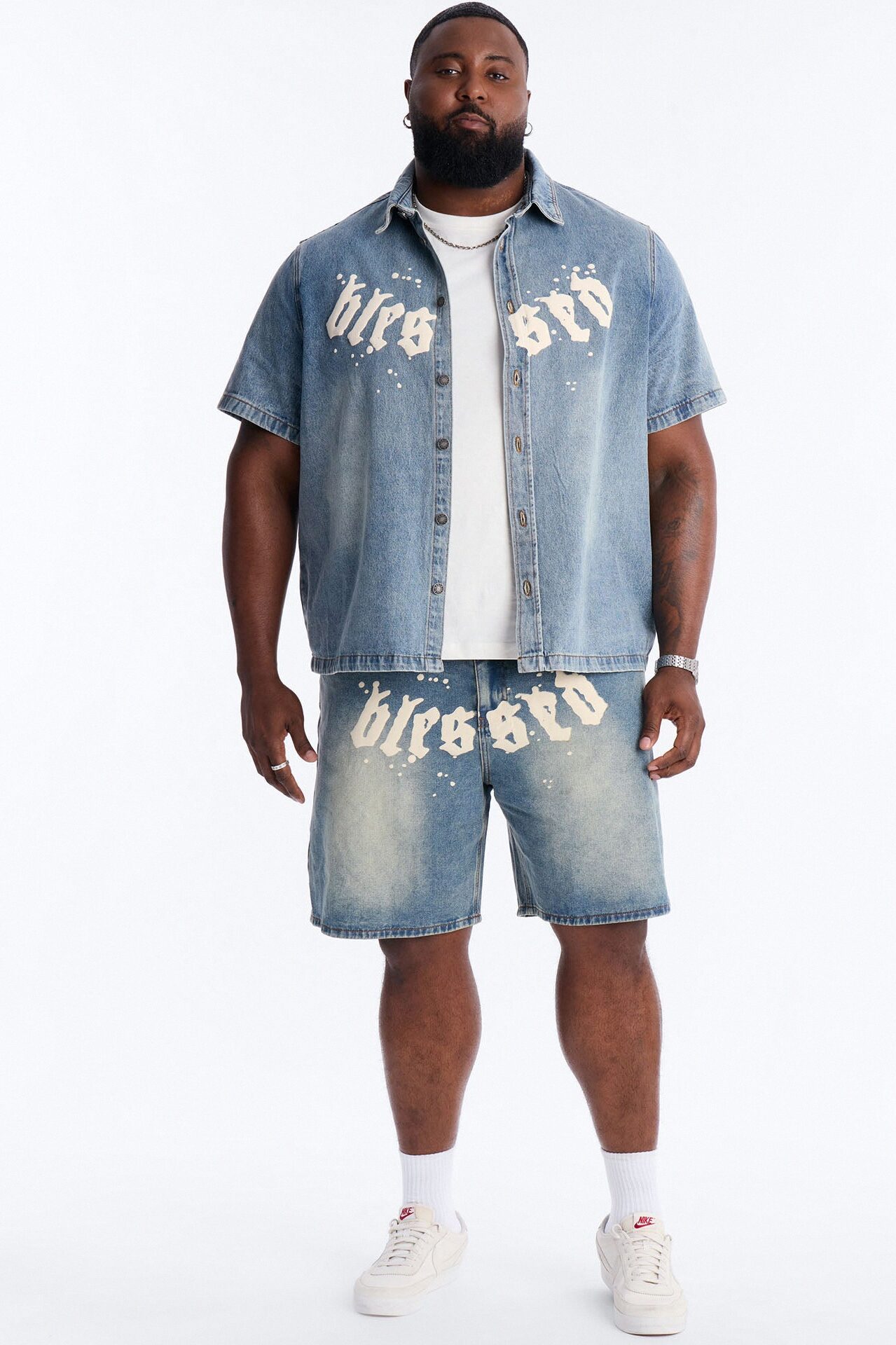 Been Blessed Denim Button Up Shirt - Medium Blue Wash