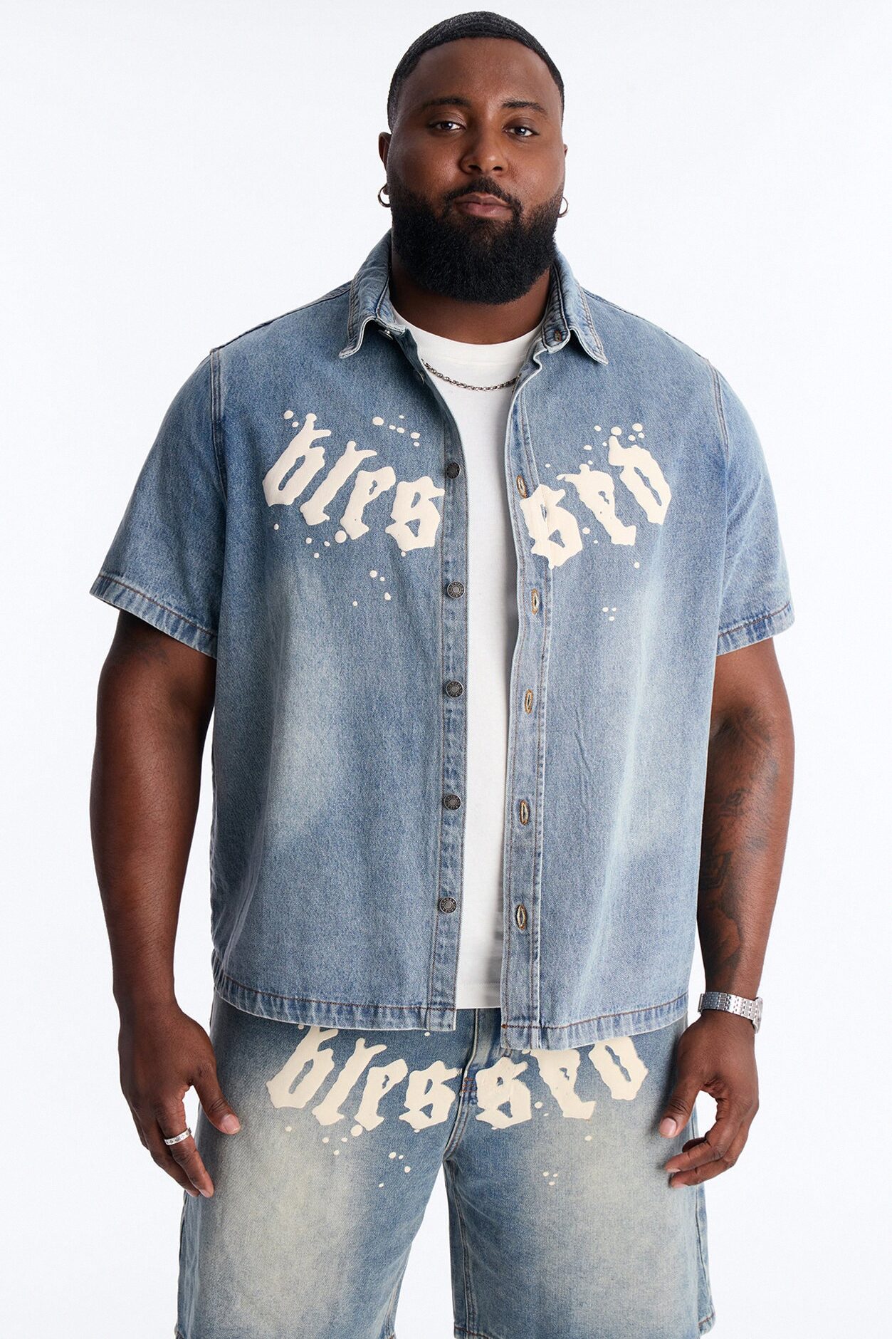 Been Blessed Denim Button Up Shirt - Medium Blue Wash