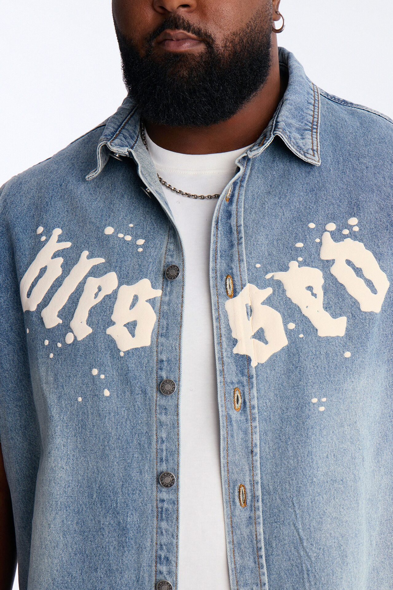 Been Blessed Denim Button Up Shirt - Medium Blue Wash