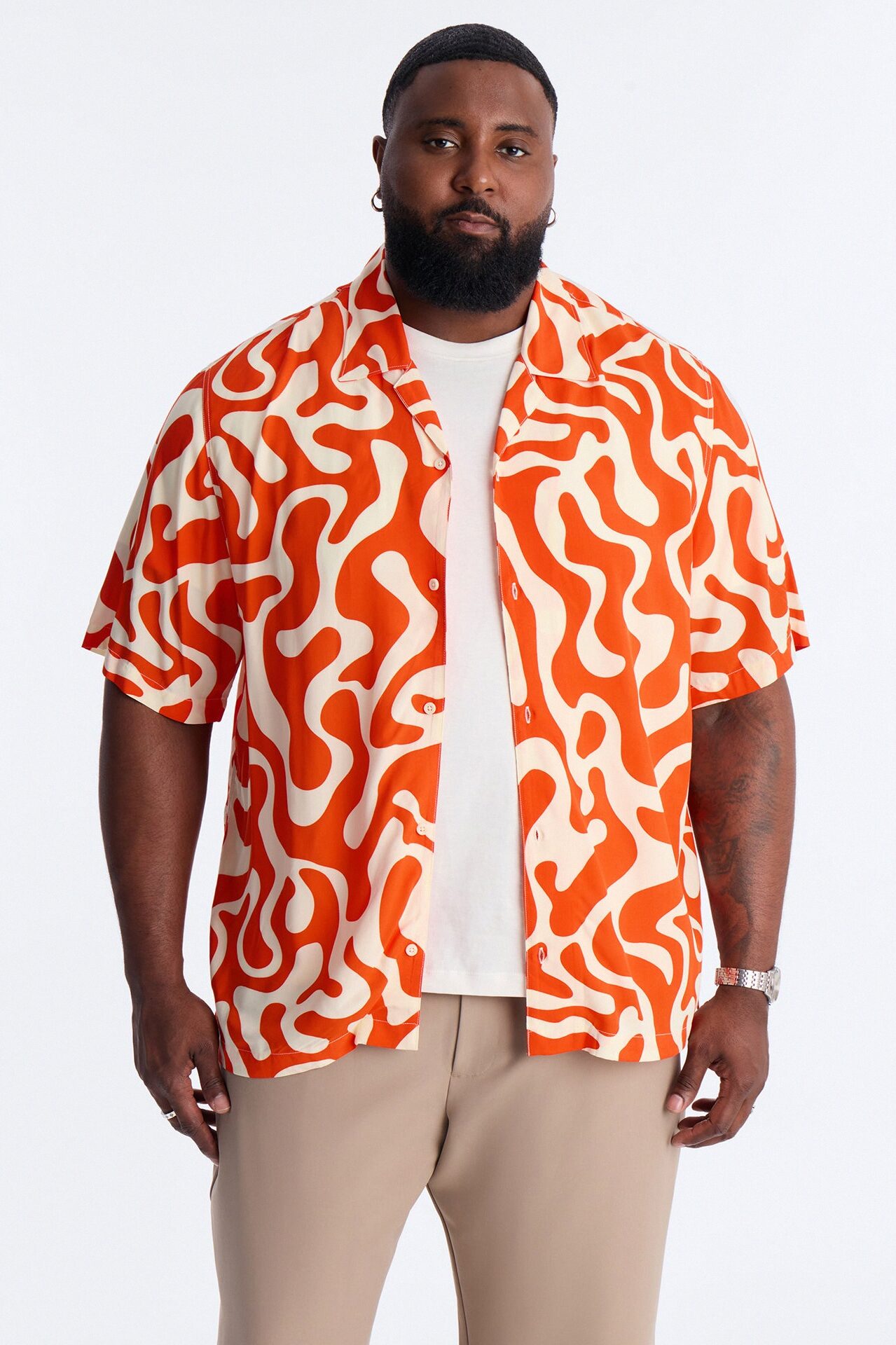 Bold Metric Cuban Shirt - Orange