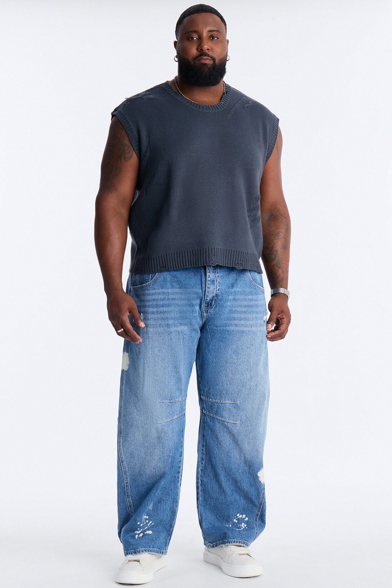 Shredline Desgastado Frayed Sweater Vest - Olive