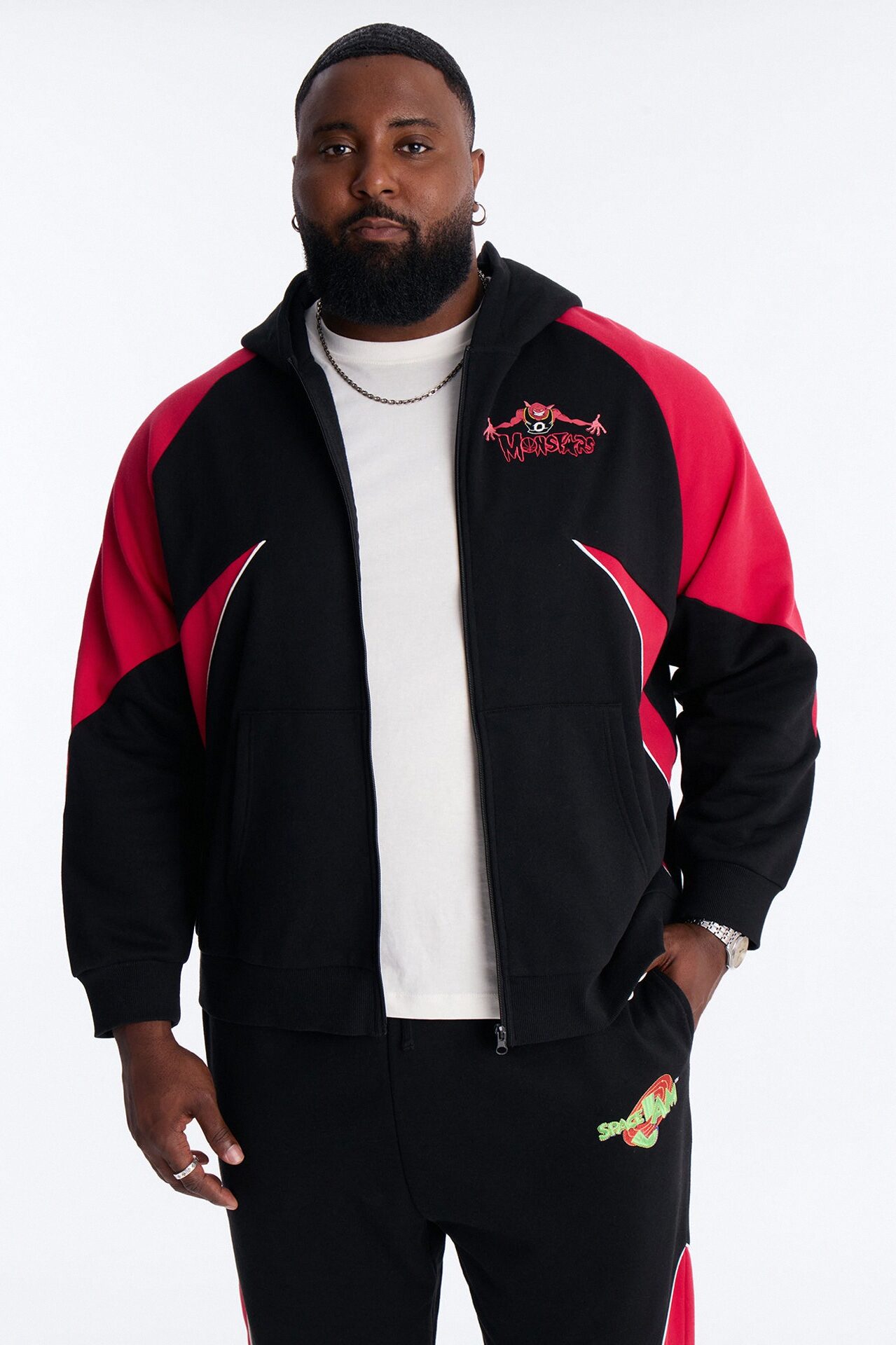 Space Jam Monstars Defense Paneled Zip Up Hoodie - Black