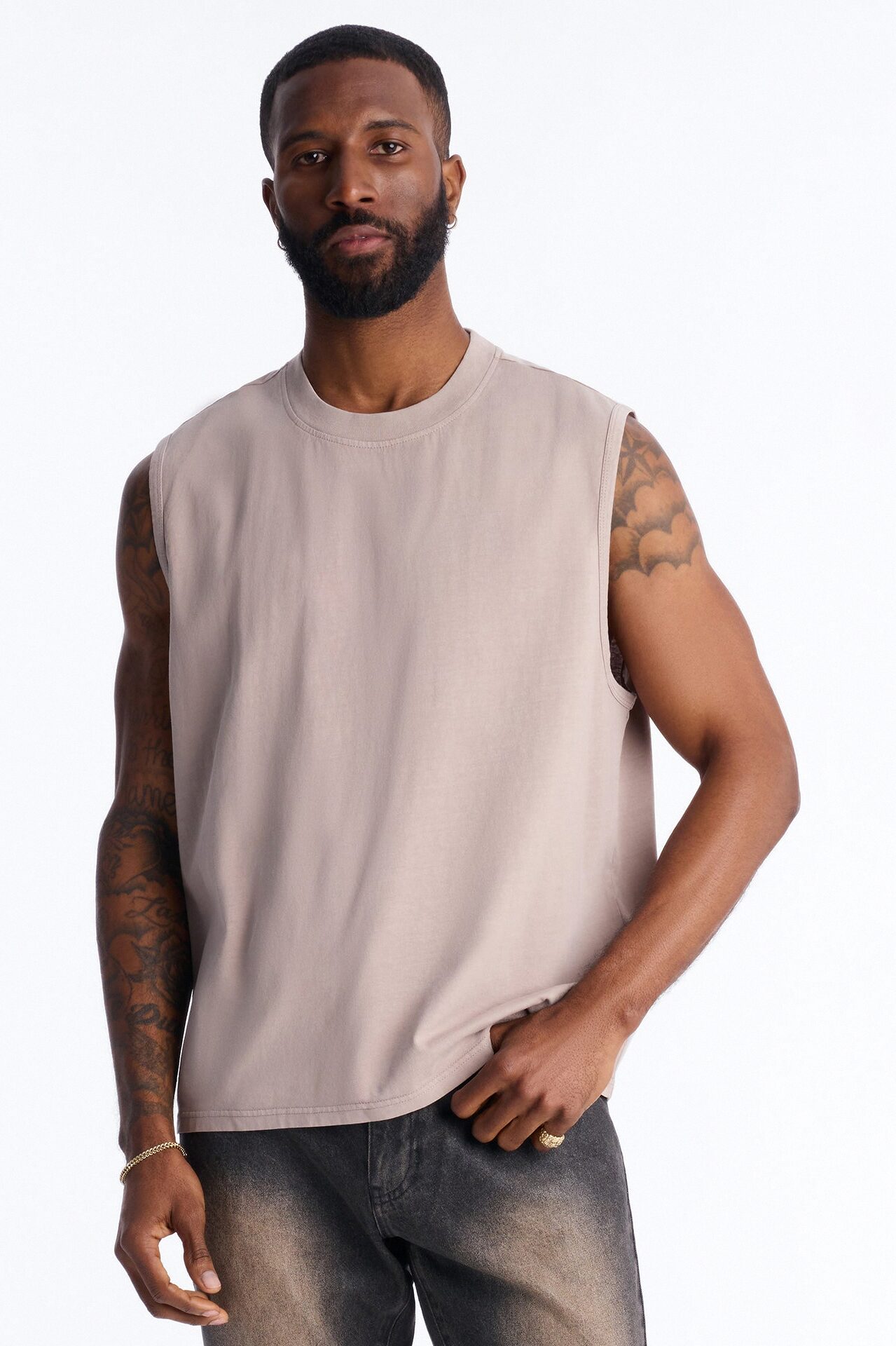 Cropped Muscle Tee - Taupe