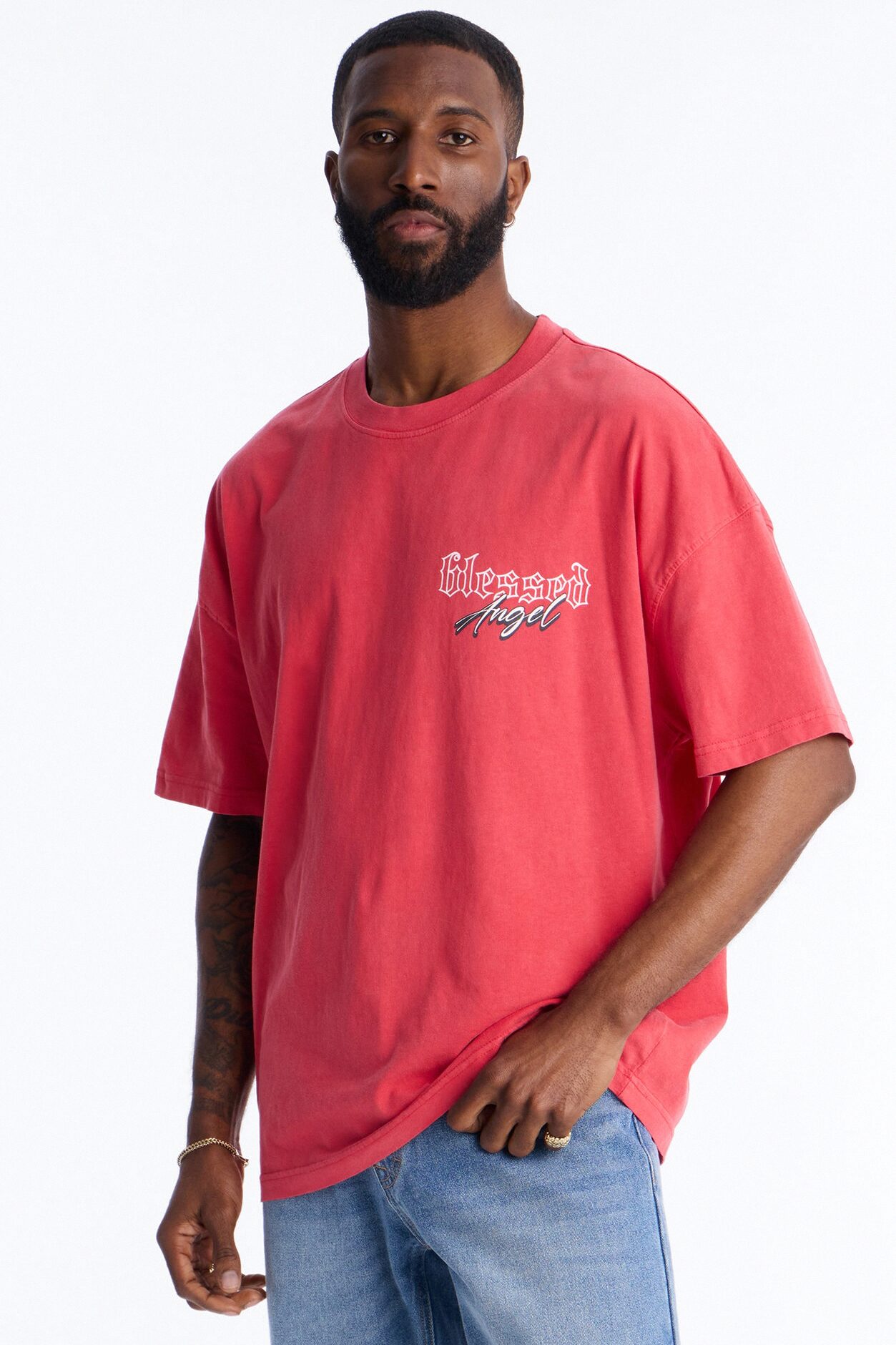 Blessed Angel Oversized Short Sleeve Tee - Red
