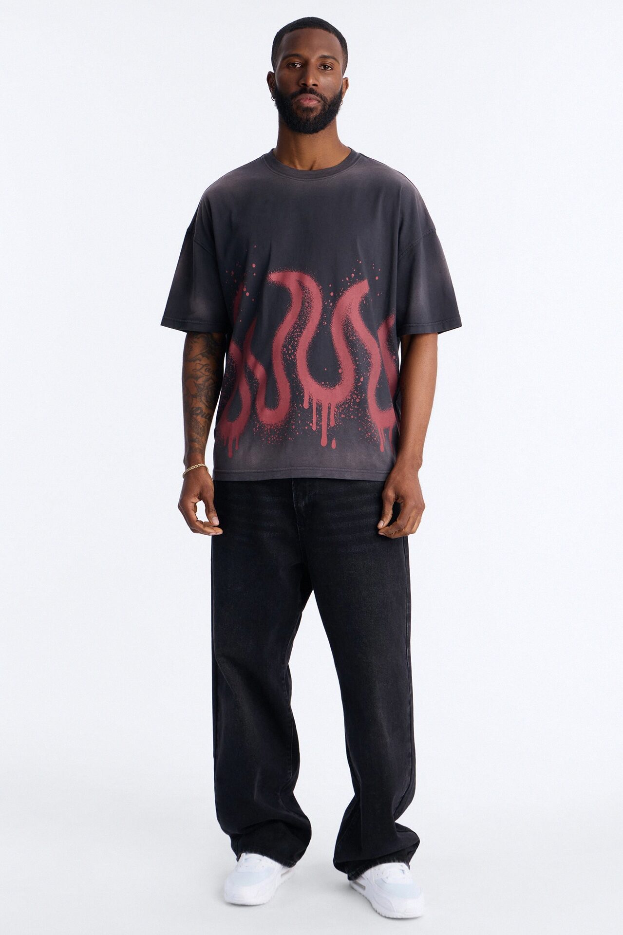 Flaming Outline Short Sleeve Tee - Black
