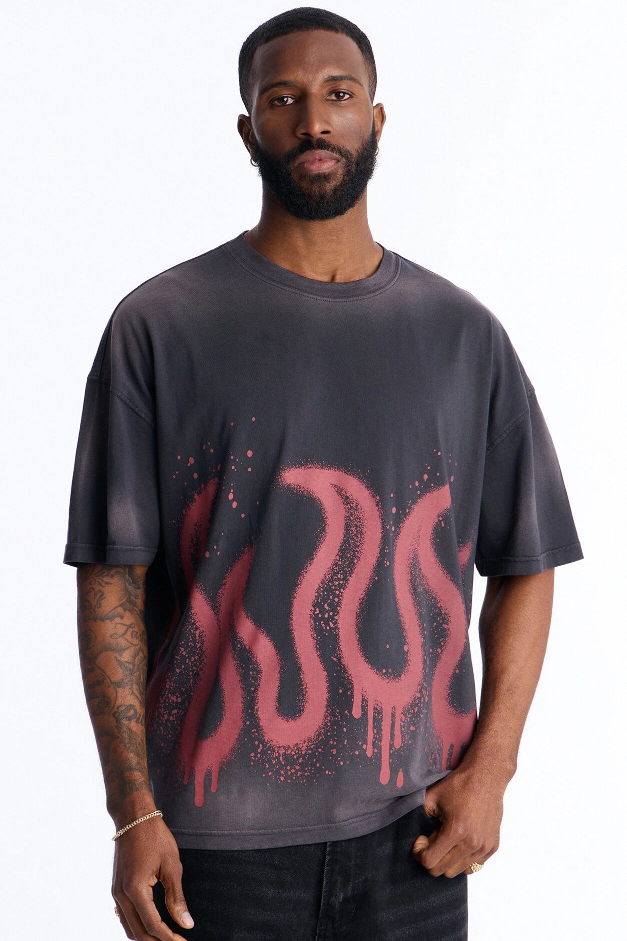 Flaming Outline Short Sleeve Tee - Black