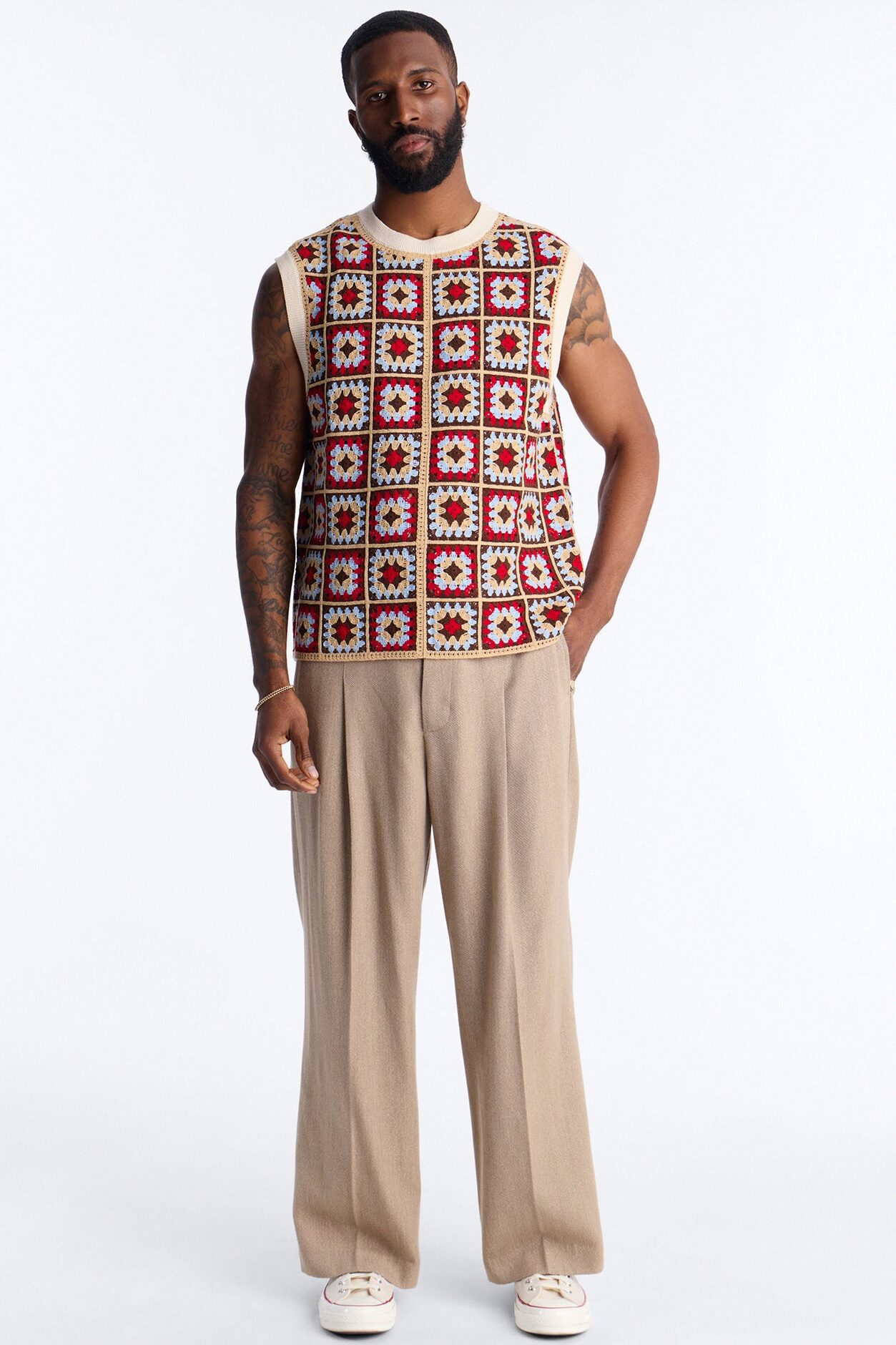 Square One Sweater Vest - Burgundy/combo