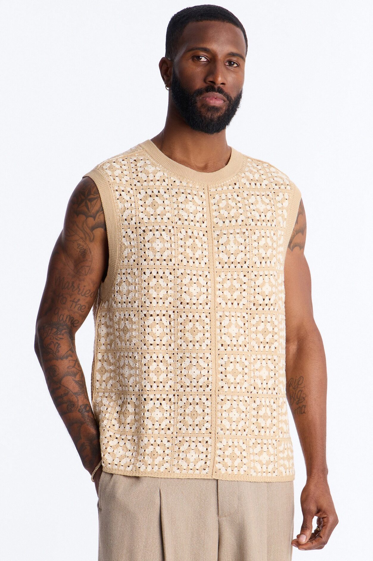 Square One Sweater Vest - Tan/Multi