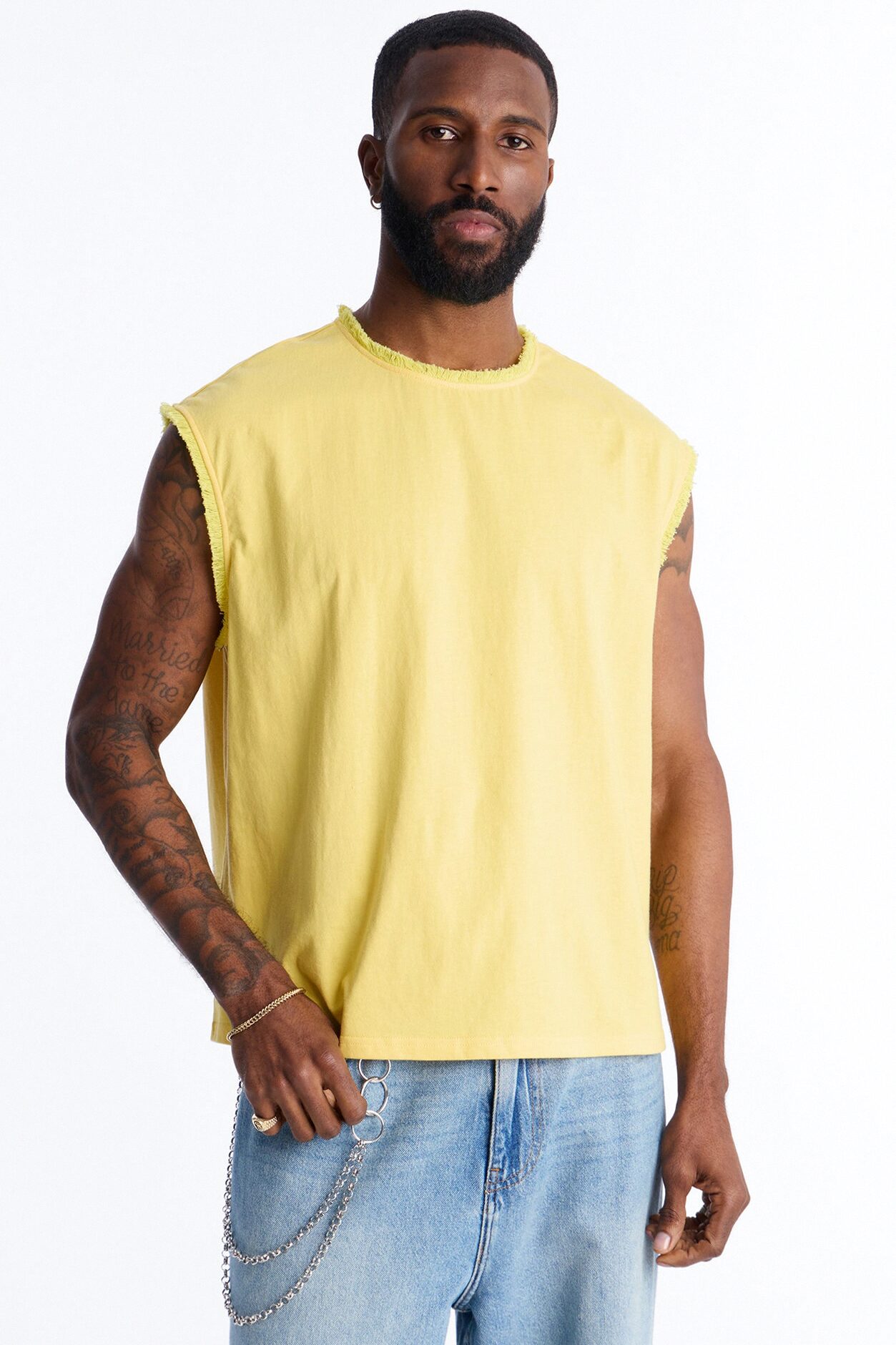 Relaxed Raw Edge Muscle Tee - Yellow