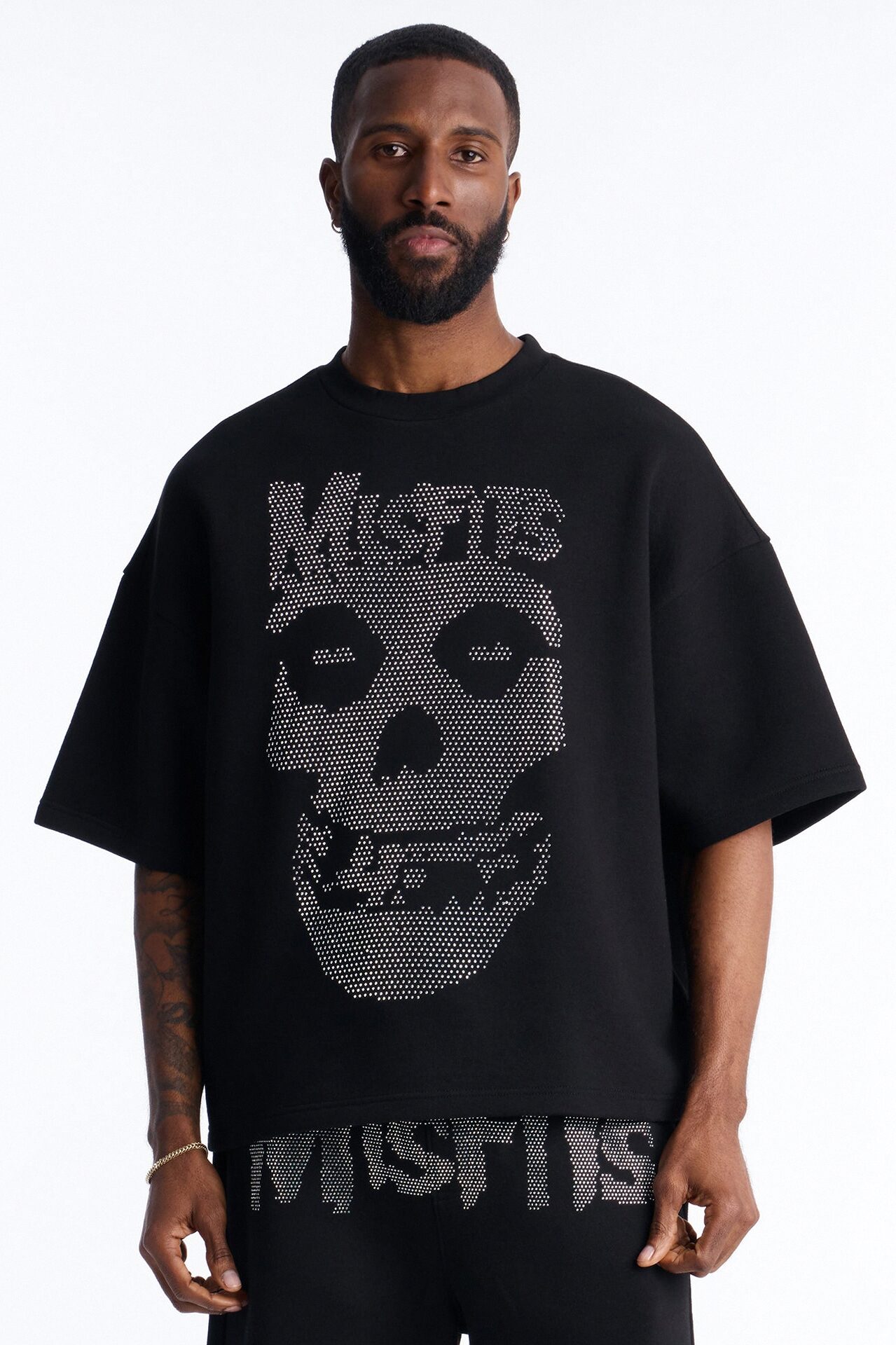 MIsfits Rhinestone Oversized Fleece Tee - Black