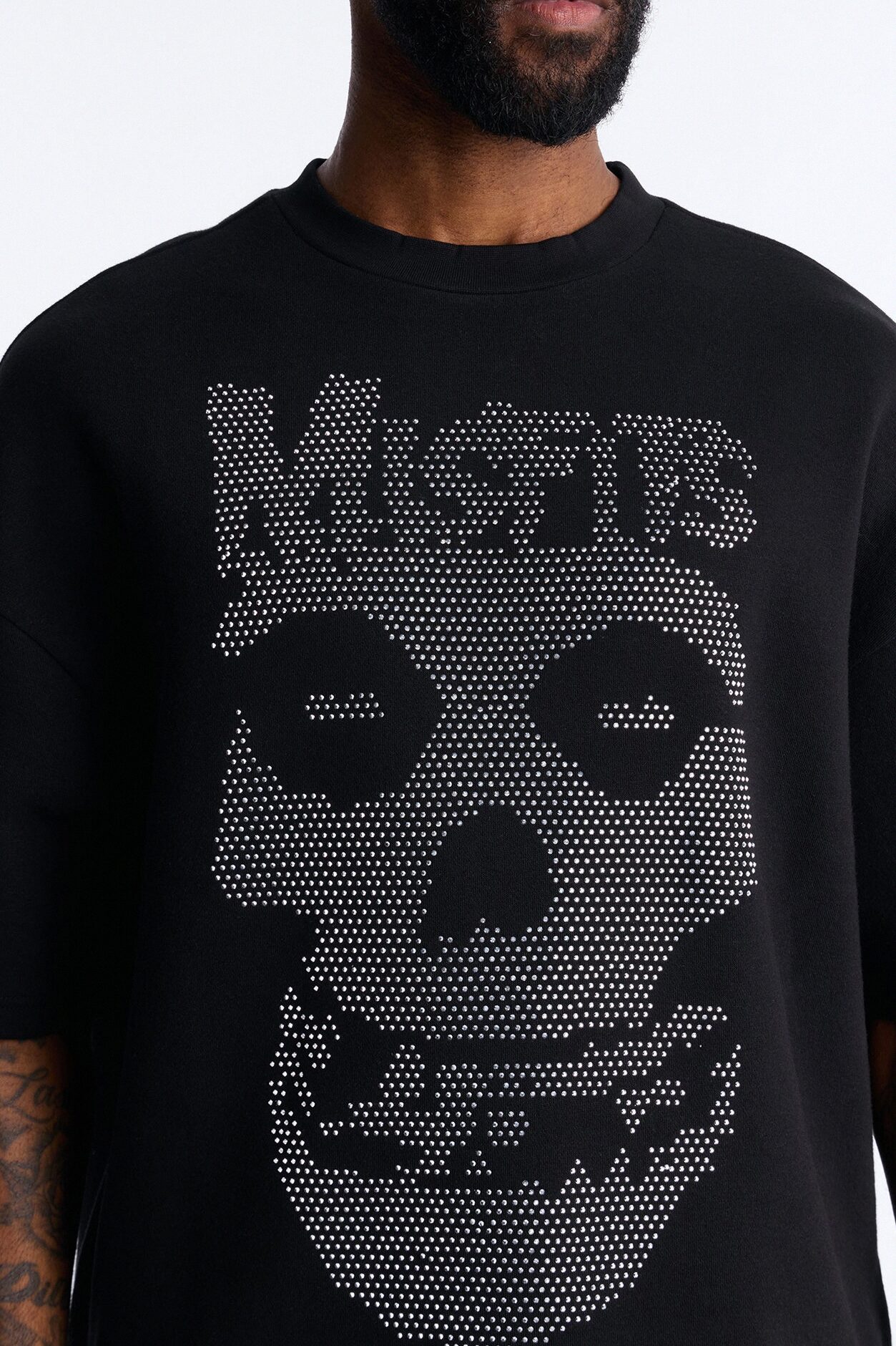 MIsfits Rhinestone Oversized Fleece Tee - Black