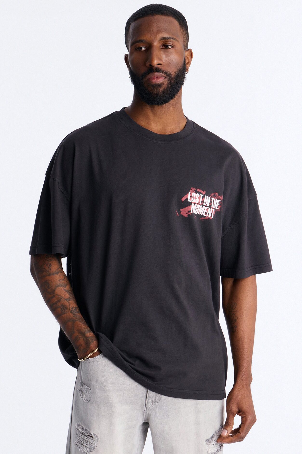 Lost In The Moment Oversized Short Sleeve Tee - Black Wash