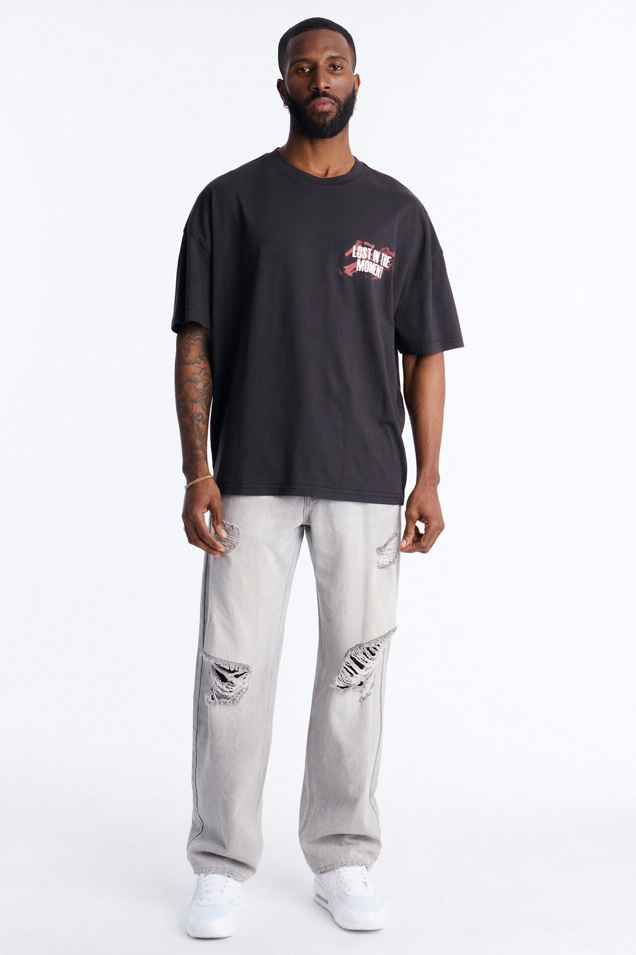 Essential Destroyed Straight Rigid Jean - Grey