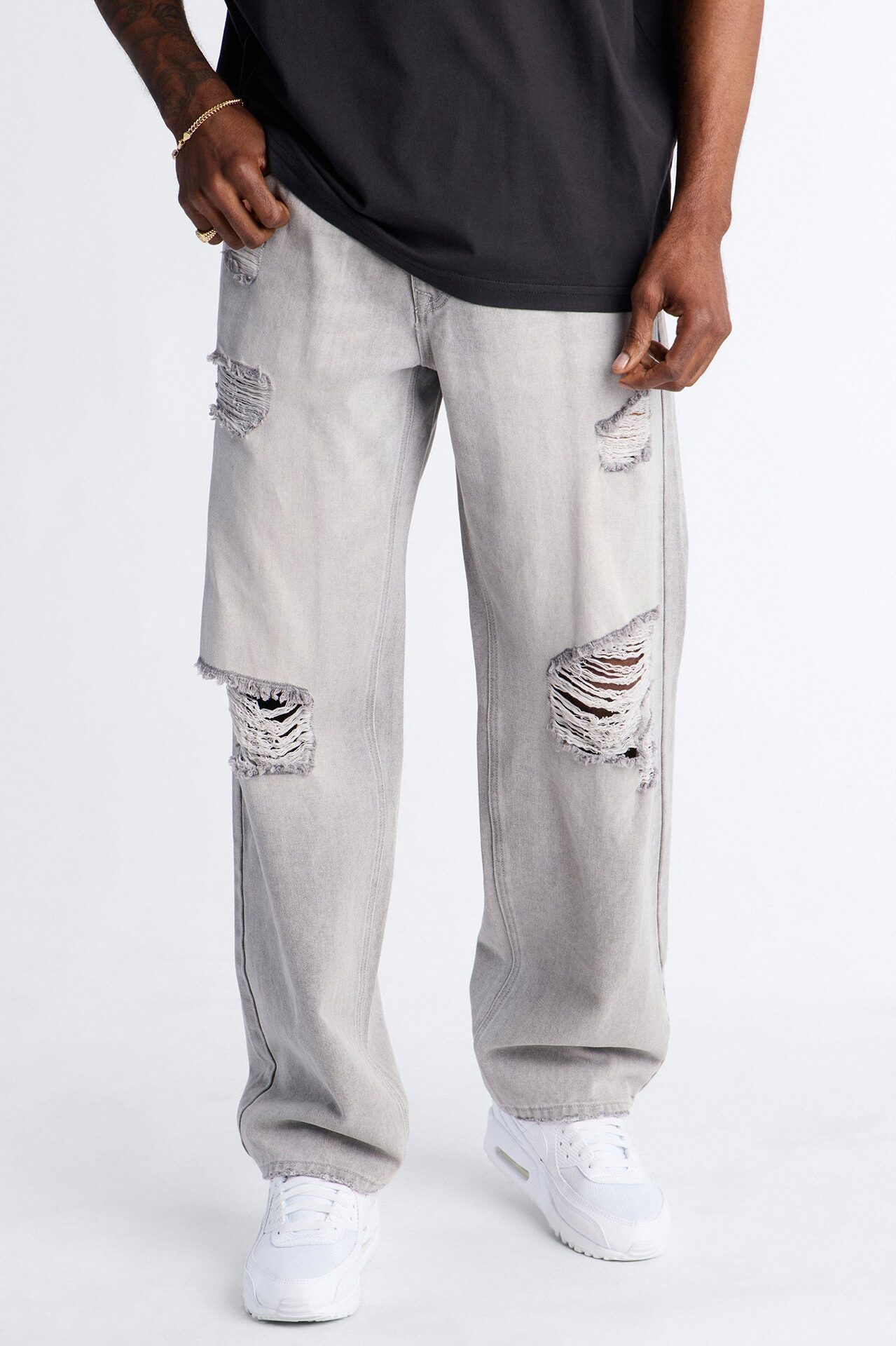 Essential Destroyed Straight Rigid Jean - Grey