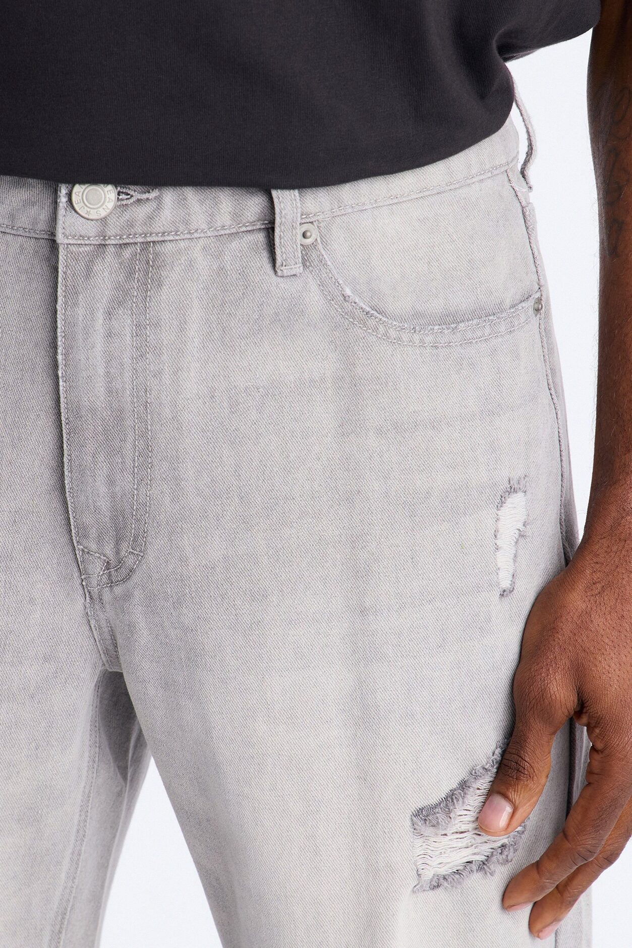 Essential Destroyed Straight Rigid Jean - Grey