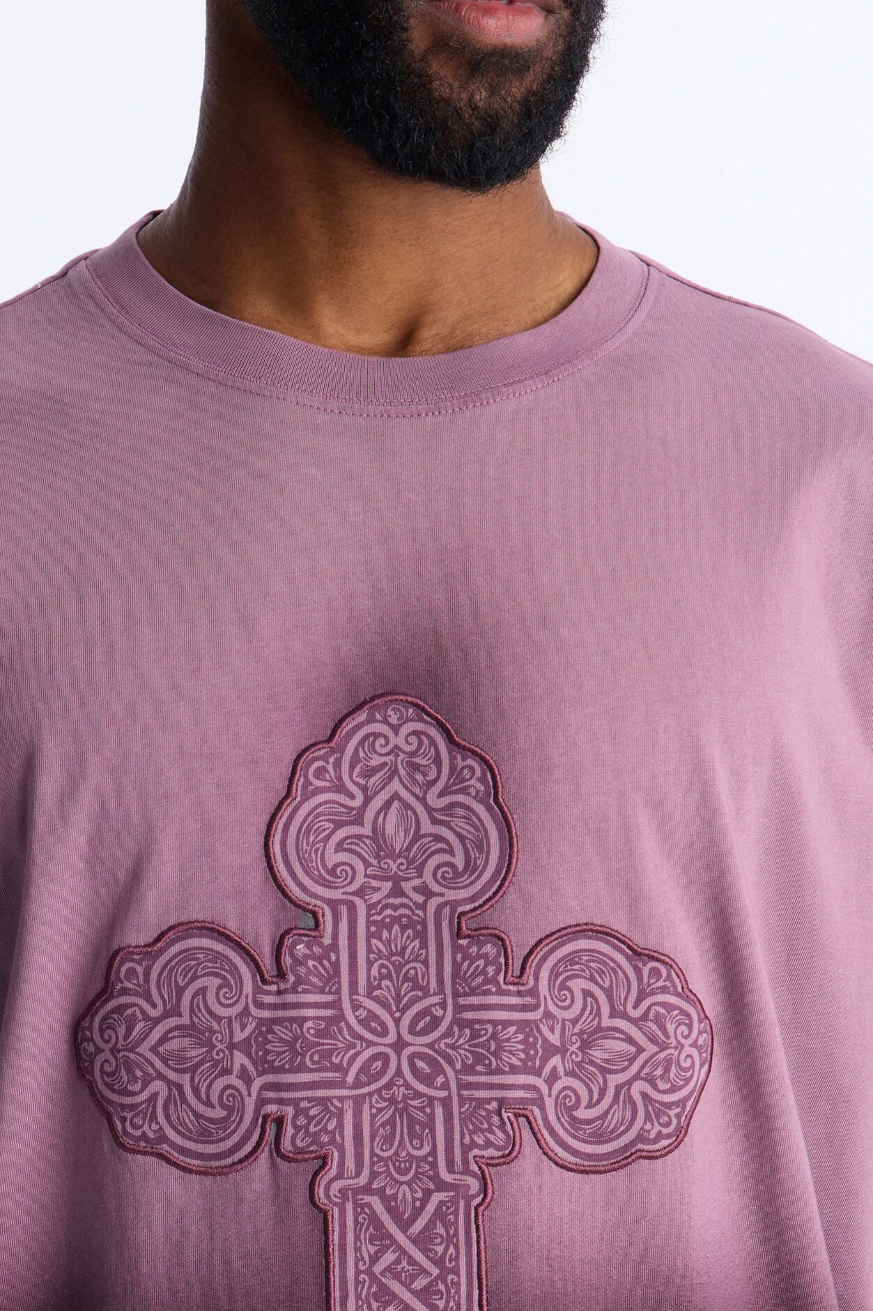 Cross Shadow Patch Short Sleeve Tee - Purple