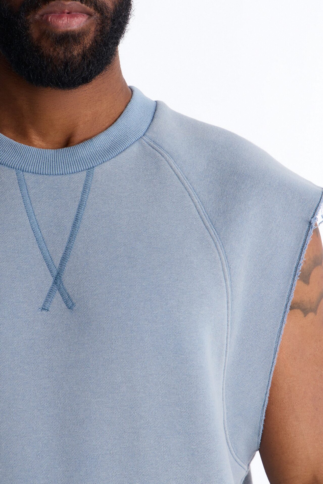 Washed Raw Edge Relaxed Muscle Tee - Slate Blue