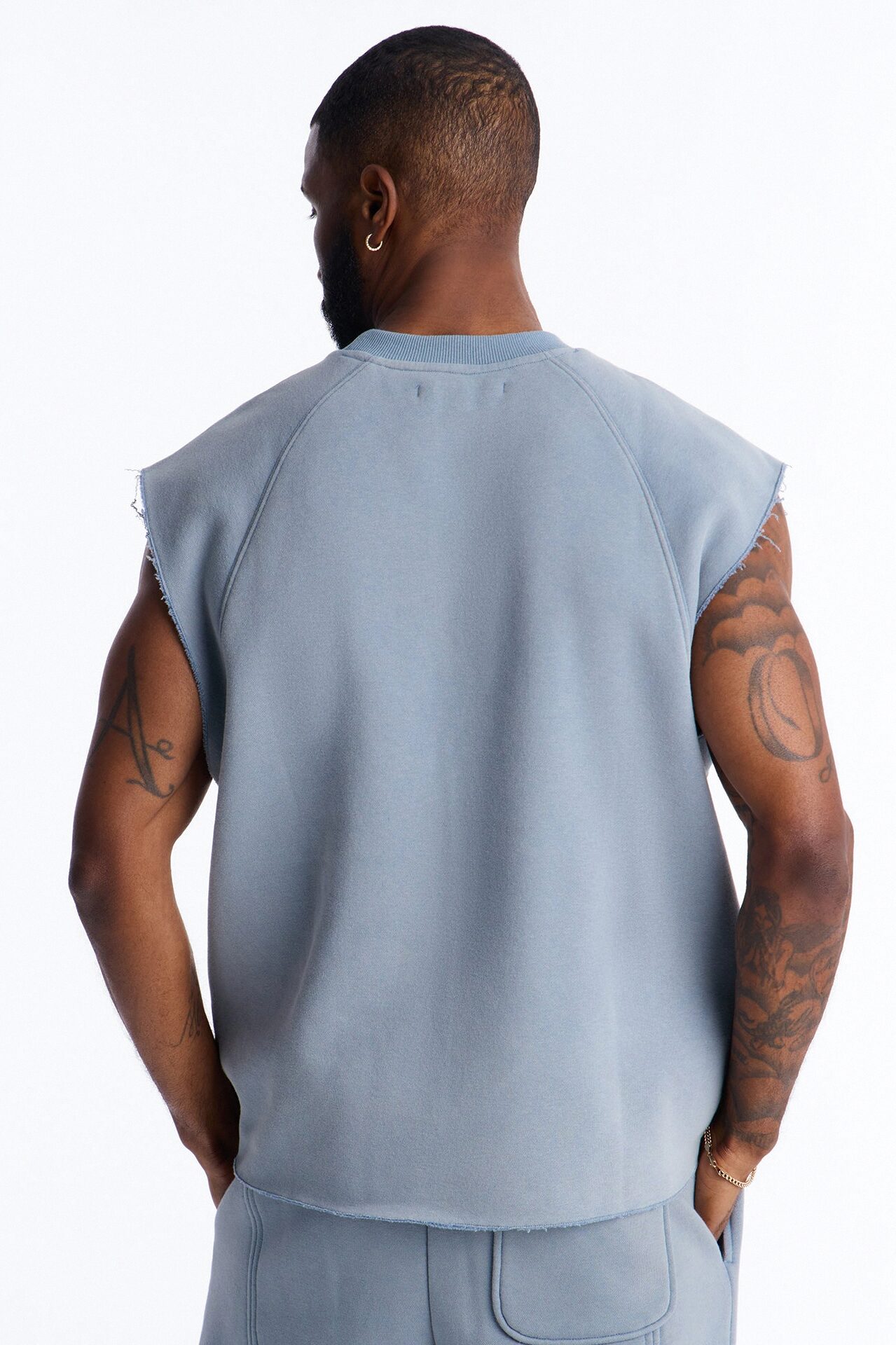 Washed Raw Edge Relaxed Muscle Tee - Slate Blue