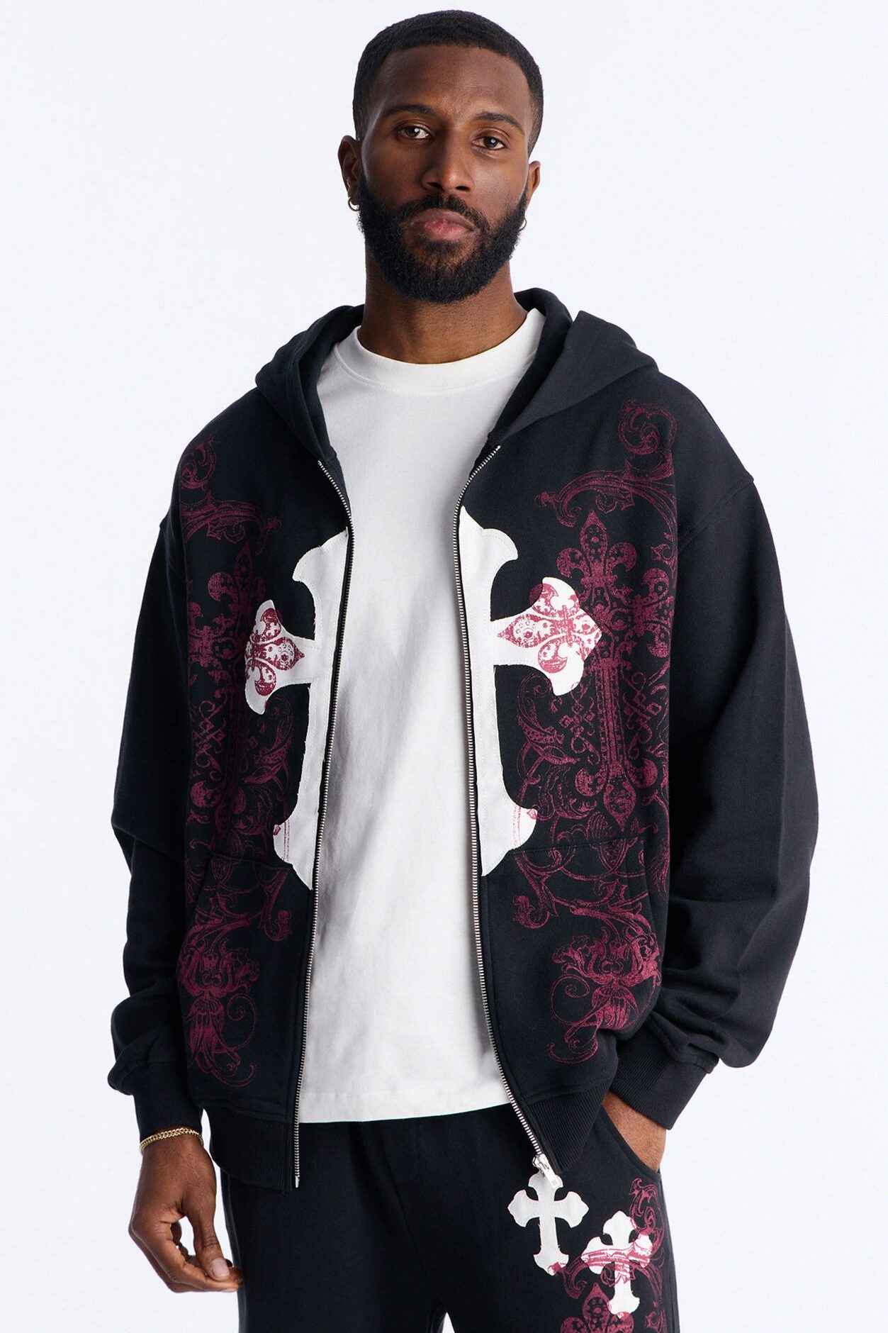 Pick Up Your Cross Patch Zip Hoodie - Black