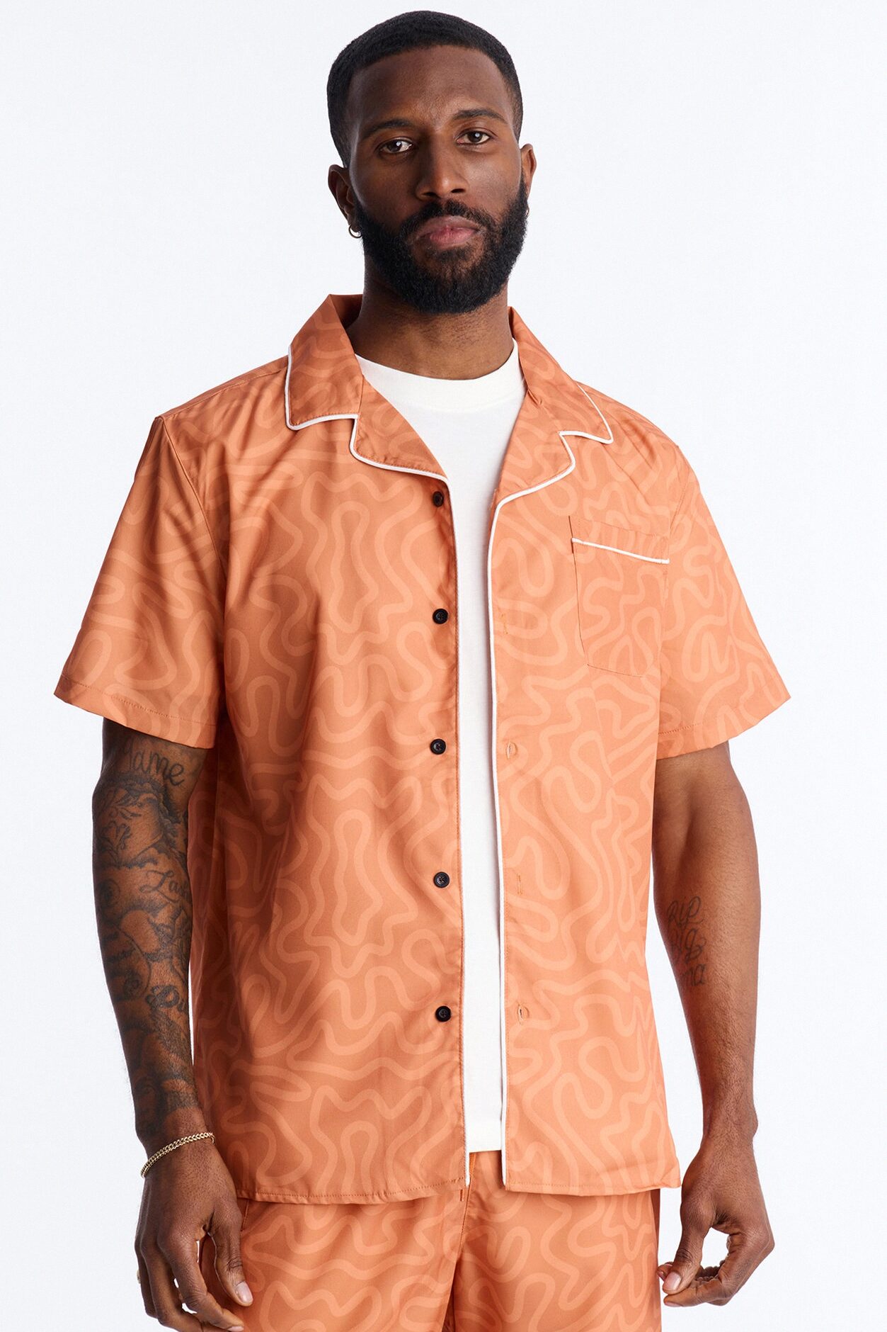 Relaxed Sienna Wave Cuban Collar Shirt - Orange