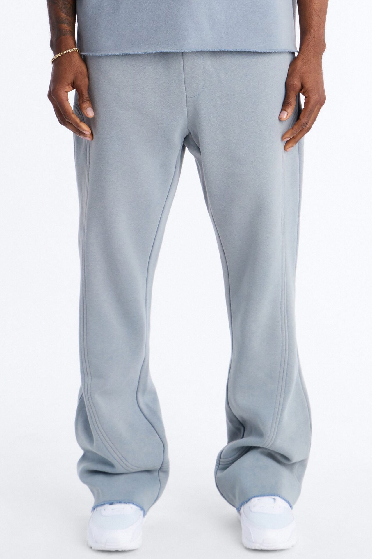Washed Raw Edge Flare Sweatpant - Slate Blue