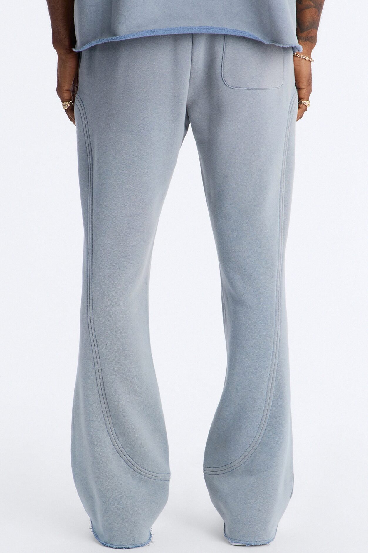 Washed Raw Edge Flare Sweatpant - Slate Blue