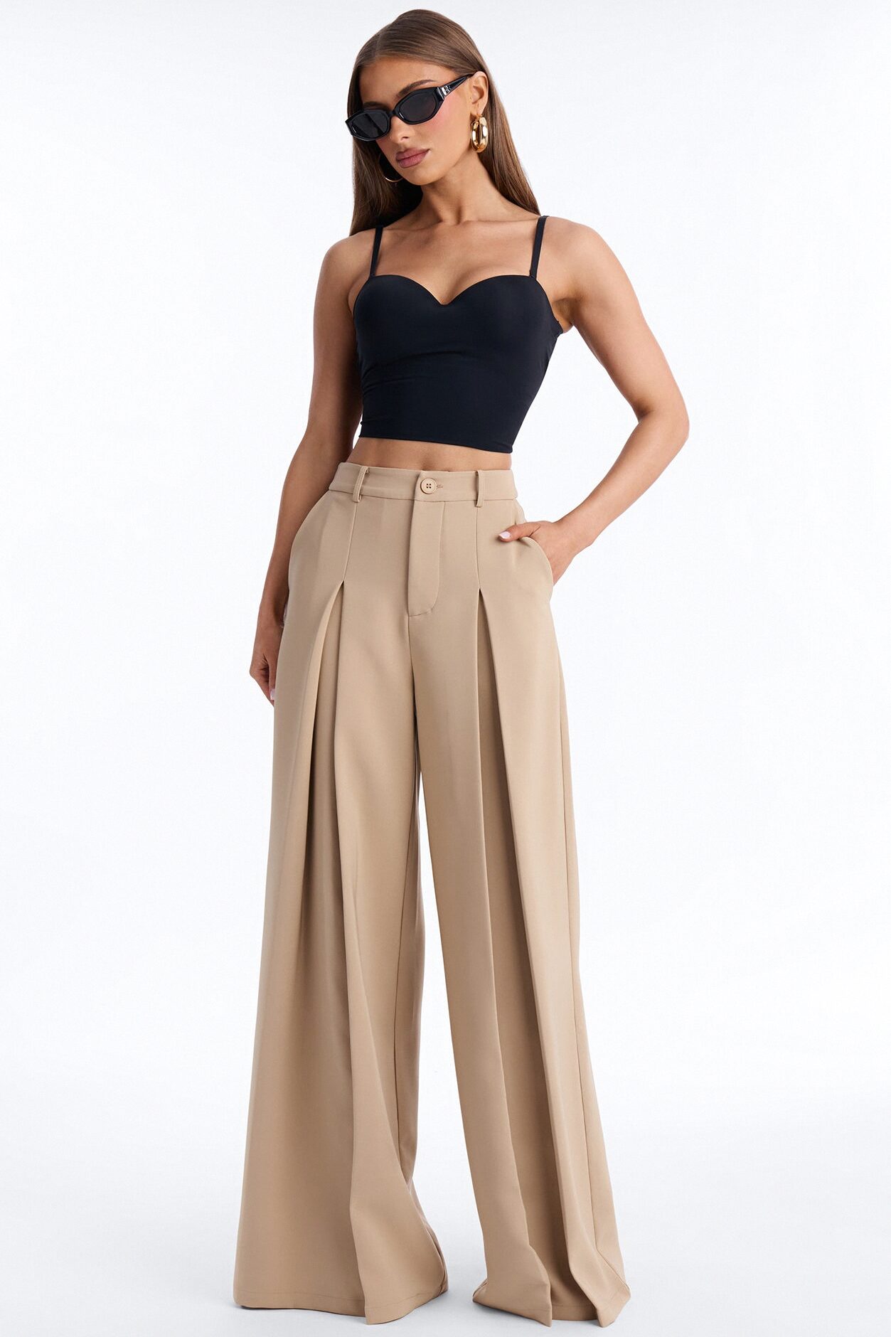 Karianna Crepe Woven Wide Leg Pant 33 - Khaki