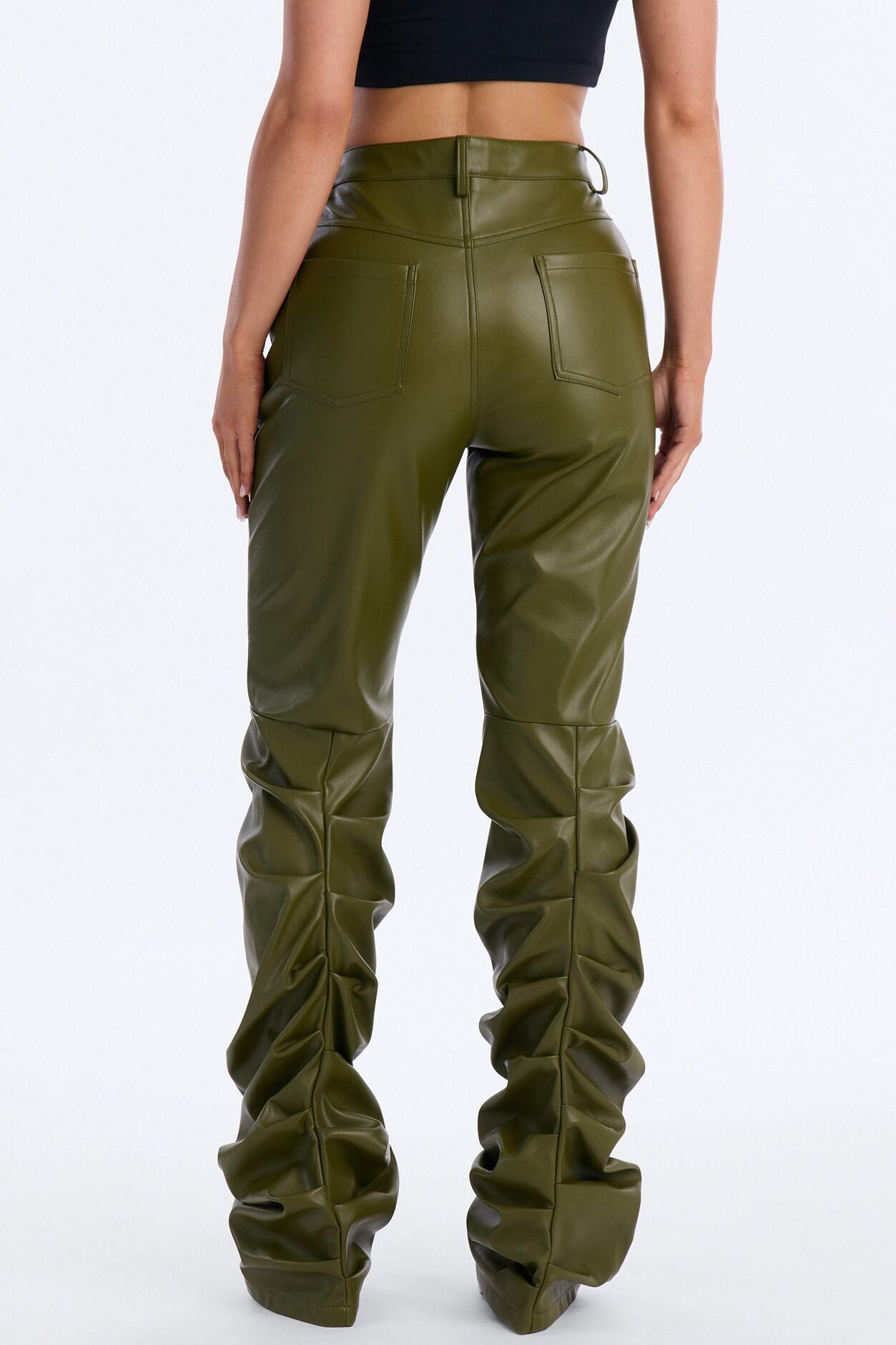 Making A Statement Faux Leather Stacked Pant 36 - Olive
