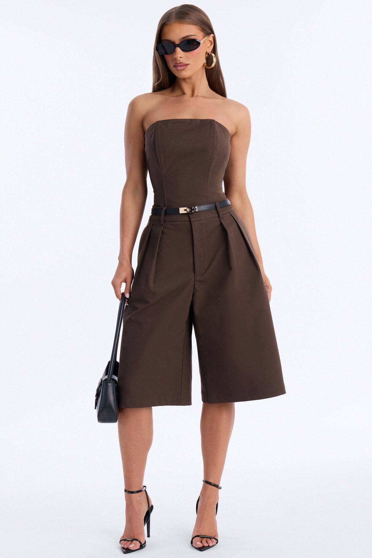 Chic Authority Belted Jort Set - Charcoal