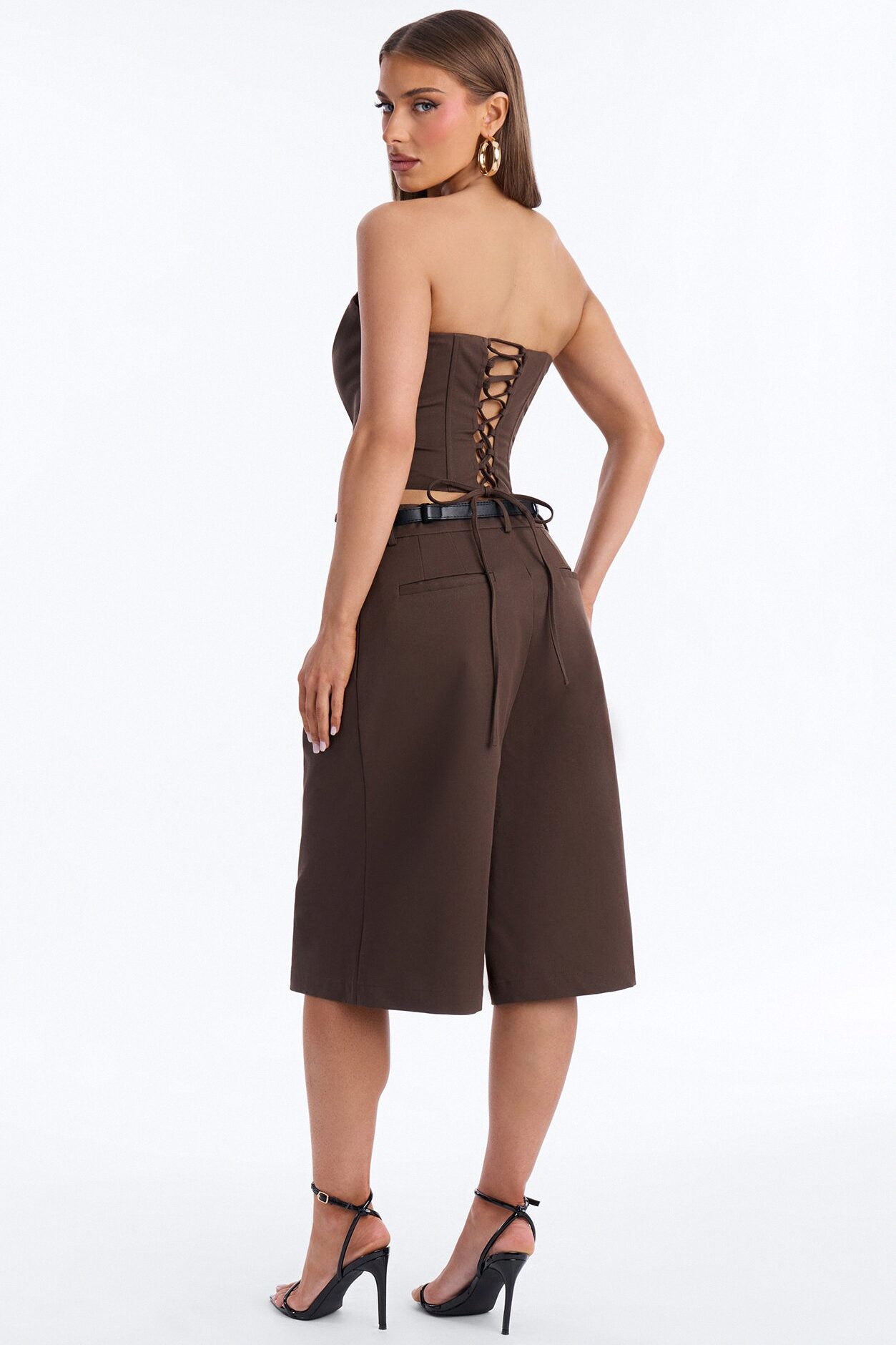 Chic Authority Belted Jort Set - Charcoal