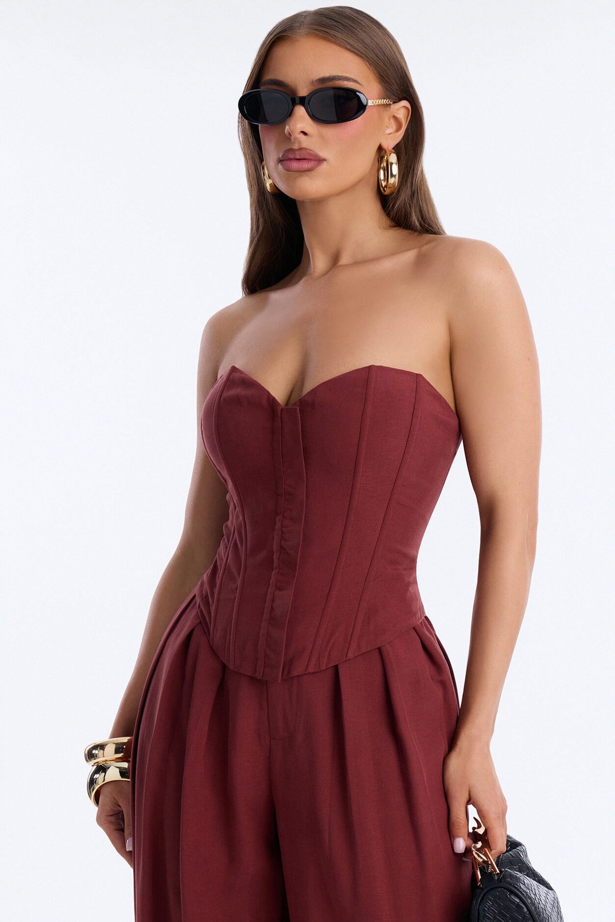 Jenine Corset Wide Leg Pant Set - Rust