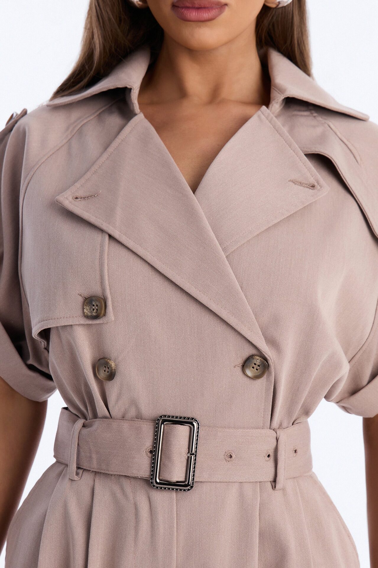 Gayle Belted Trench Jumpsuit - Mocha