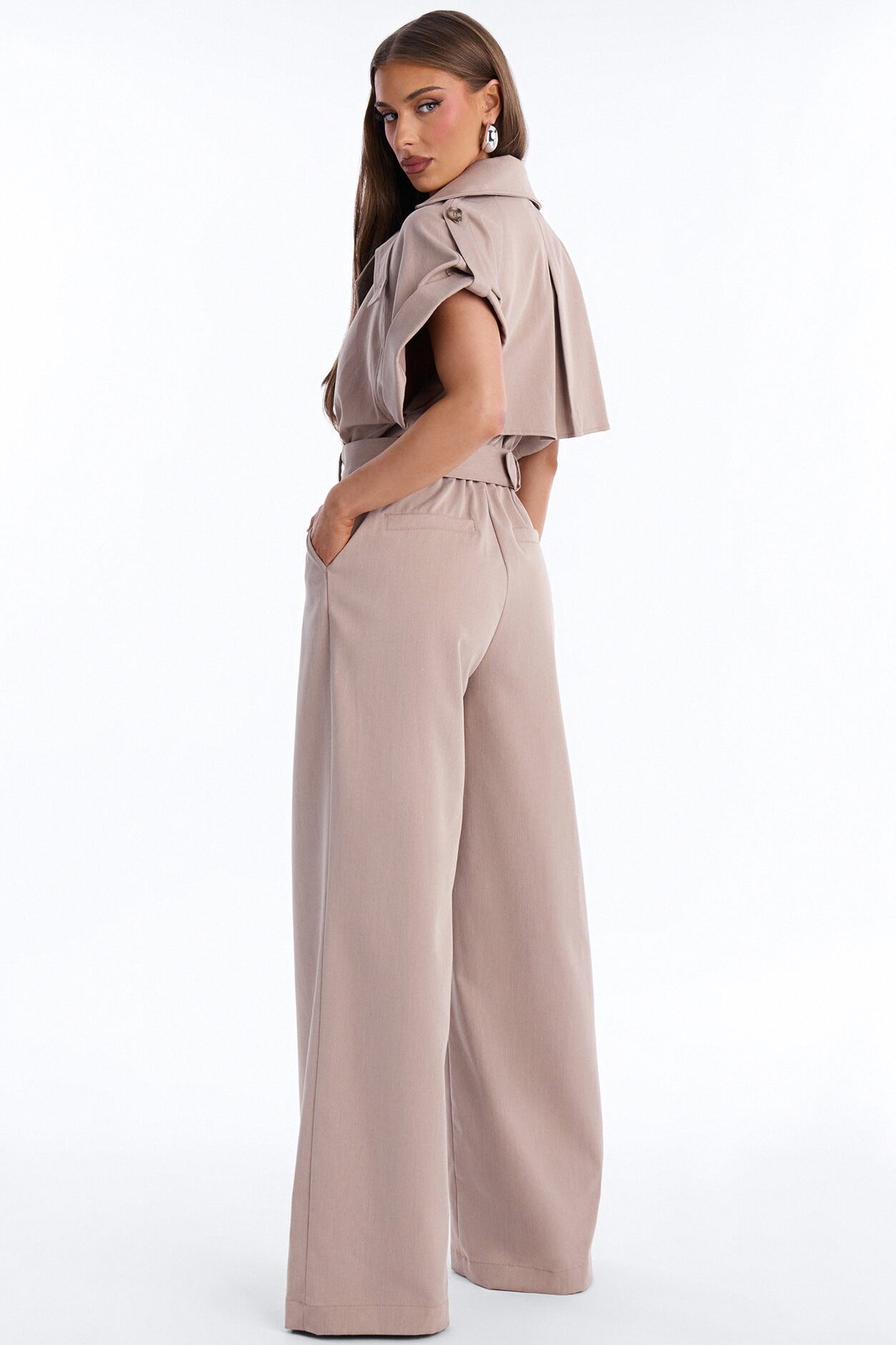 Gayle Belted Trench Jumpsuit - Mocha