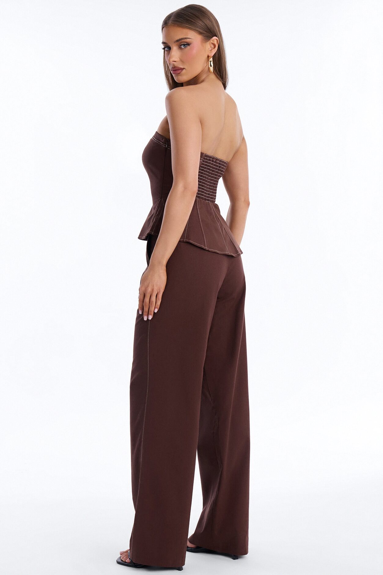 Olivia Linen Strapless Pant Set - Brown