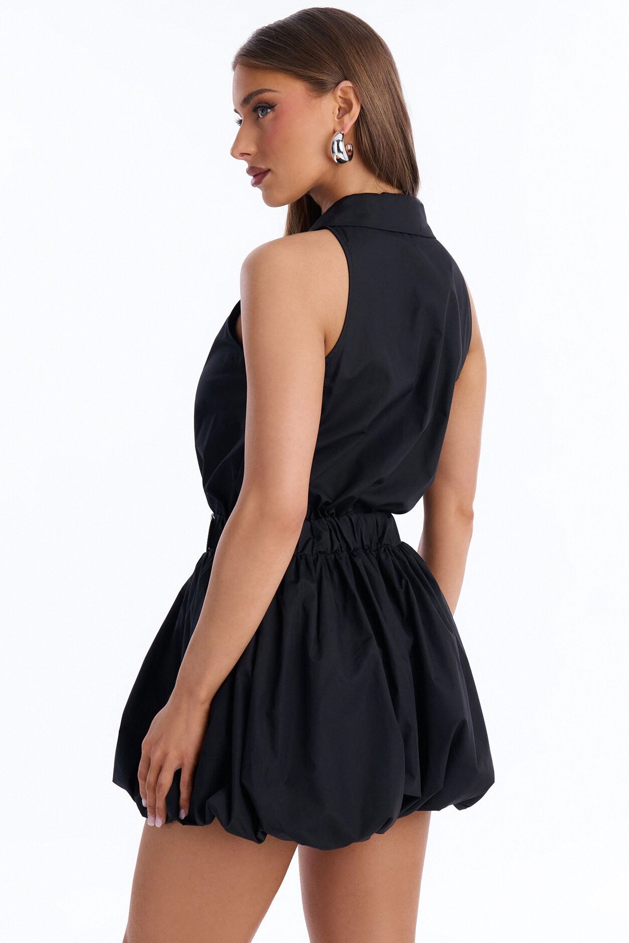 Cecille Poplin Belted Romper - Black
