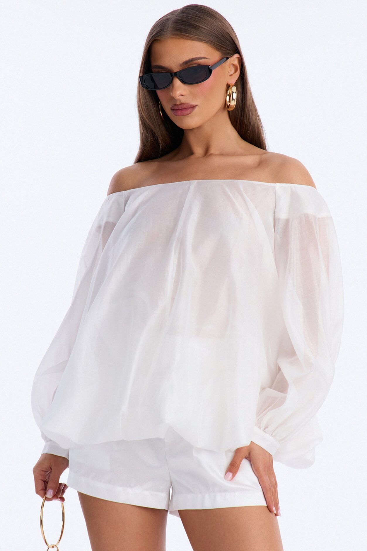Down To Earth Off Shoulder Short Set - White