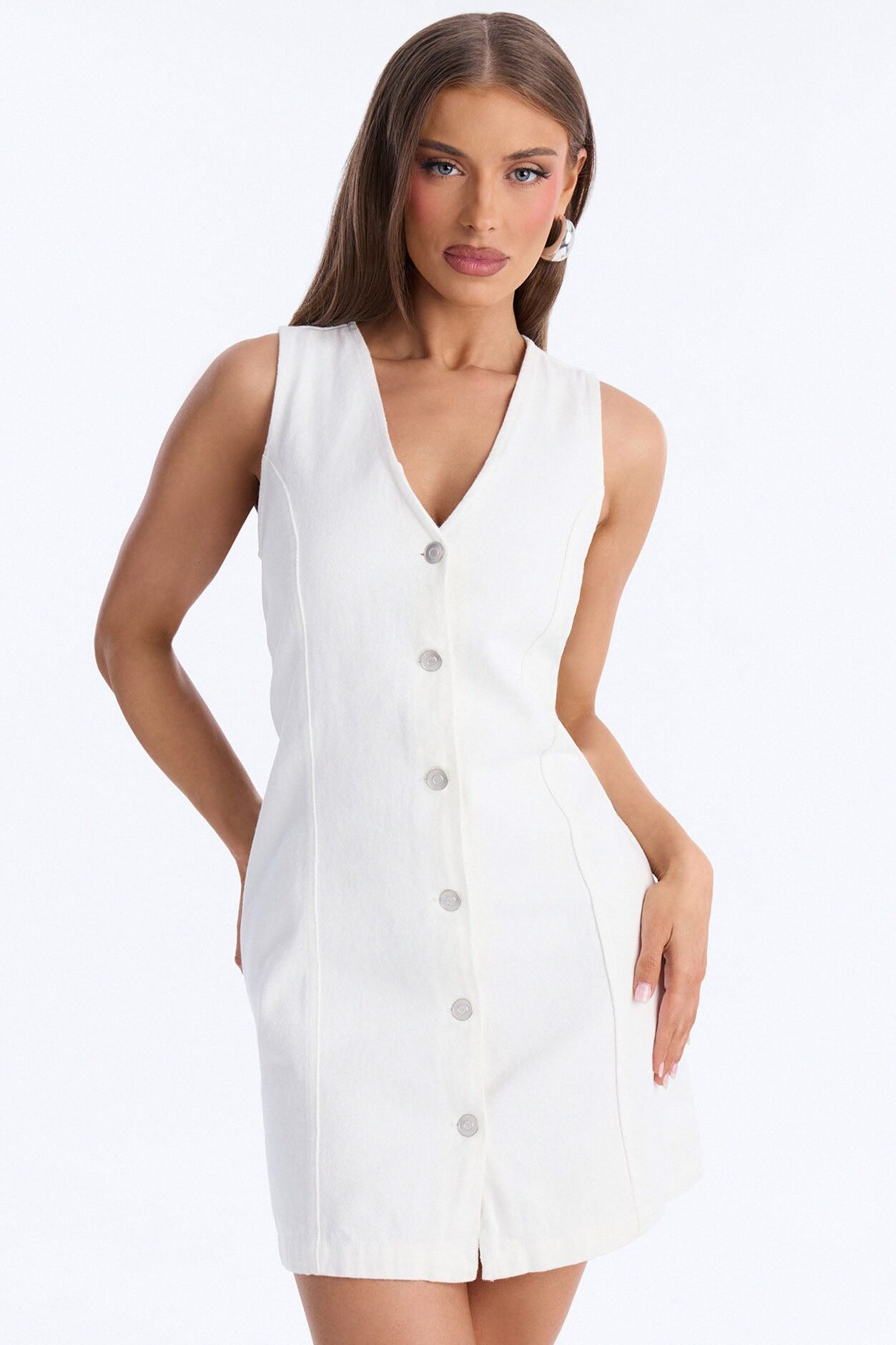 Adalynn Sleeveless Denim Mini Dress - White